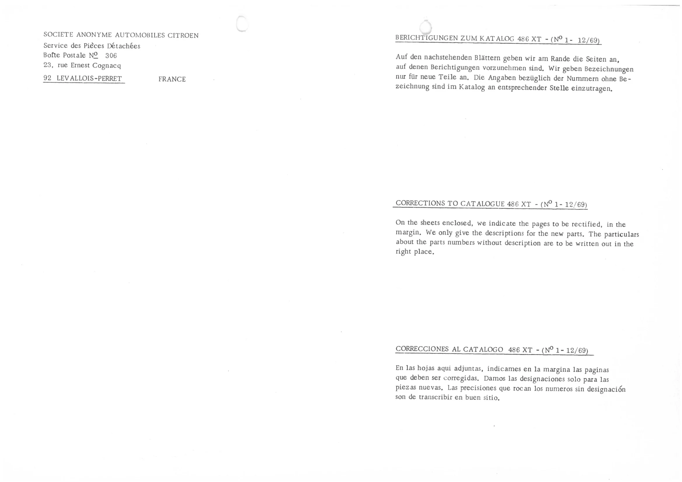 , page 2 of 647 — 486 Parts Catalogue — Ami 6