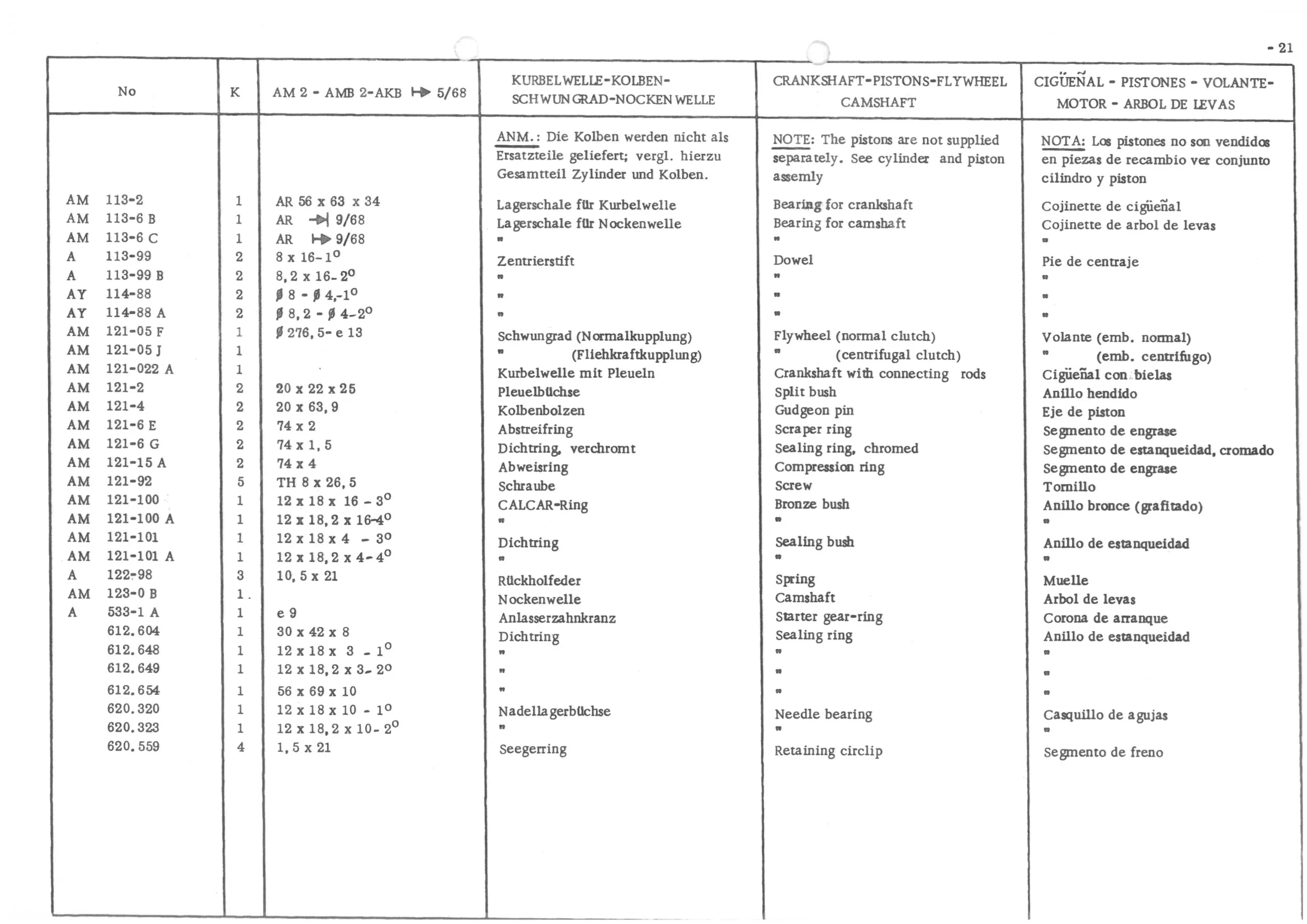 CRANKSHAFT - PISTONS - FLYWHEEL - CAMSHAFT, page 103 of 647 — 486 Parts Catalogue — Ami 6