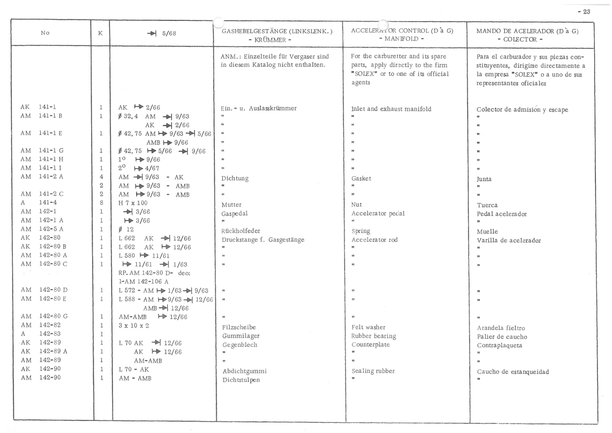 ACCELERATOR CONTROL (D & G) - MANIFOLD, page 105 of 647 — 486 Parts Catalogue — Ami 6