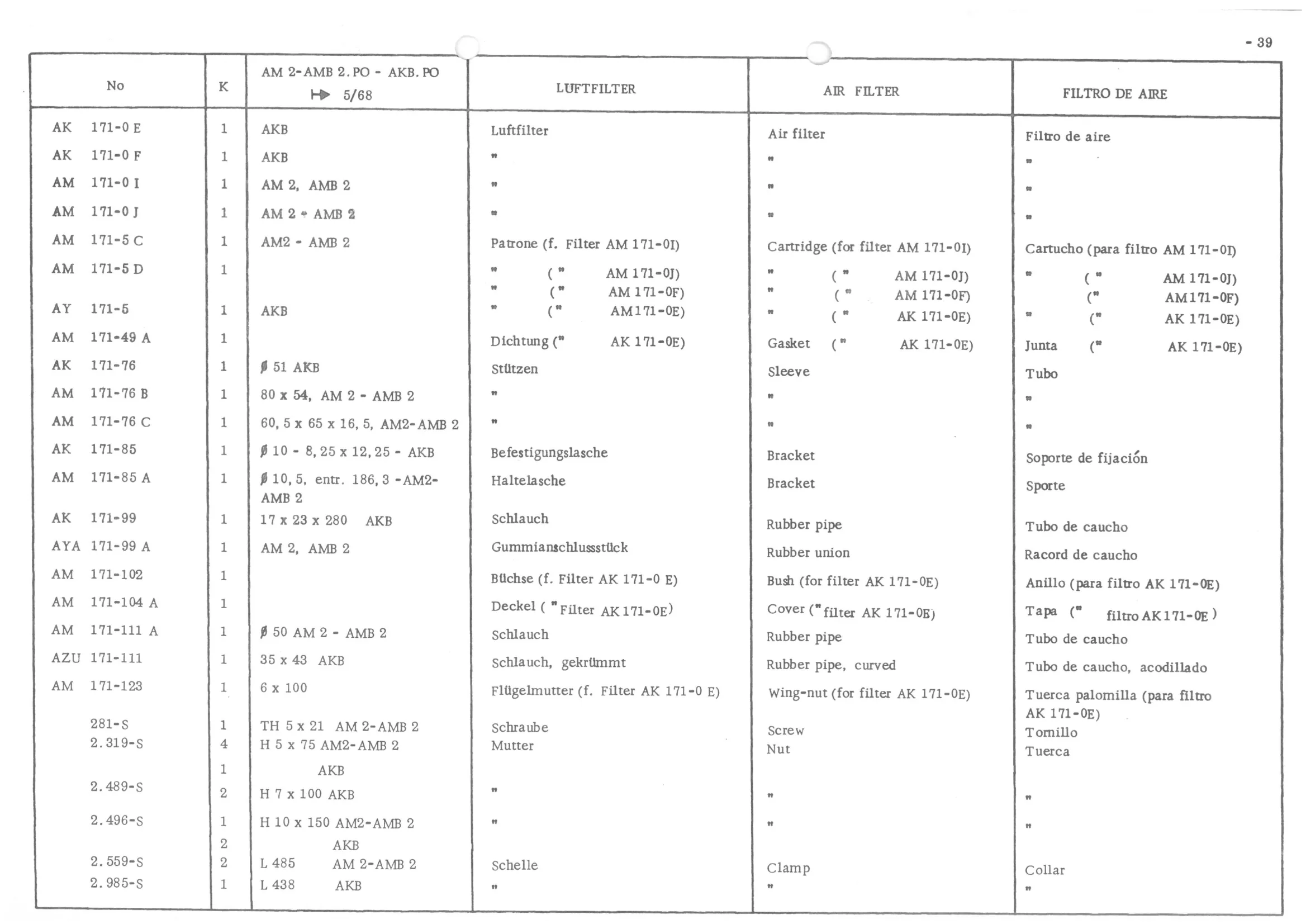 AIR FILTER, page 121 of 647 — 486 Parts Catalogue — Ami 6