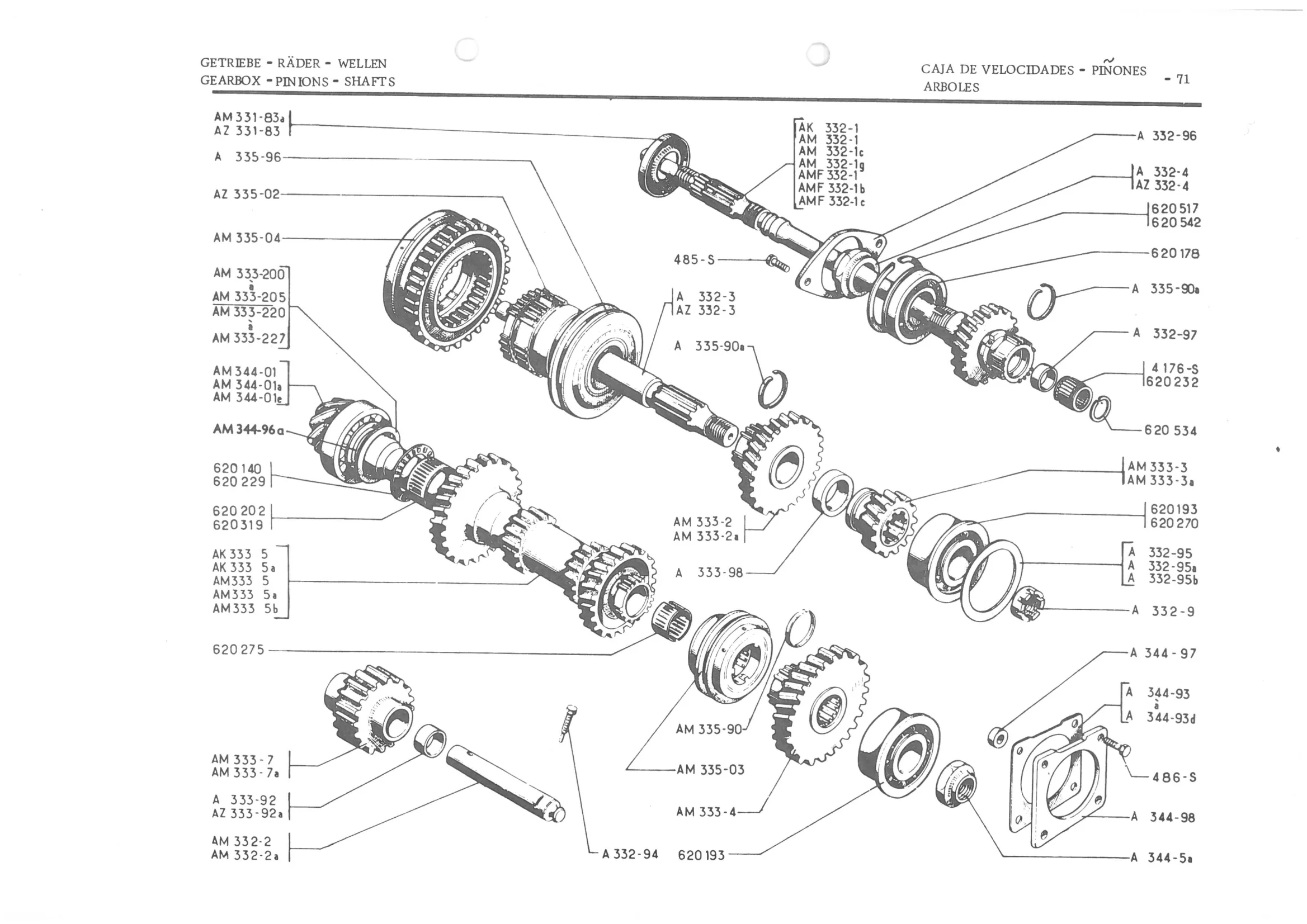 GEARBOX - PINIONS - SHAFTS, page 153 of 647 — 486 Parts Catalogue — Ami 6