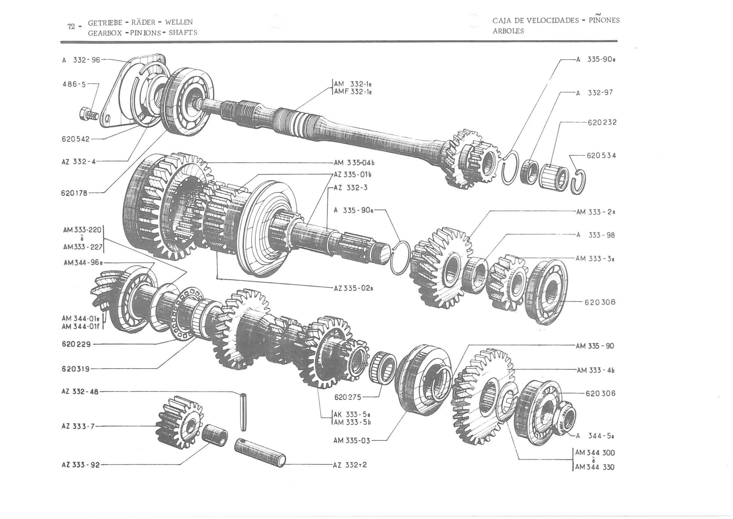 GEARBOX - PINIONS - SHAFTS, page 154 of 647 — 486 Parts Catalogue — Ami 6