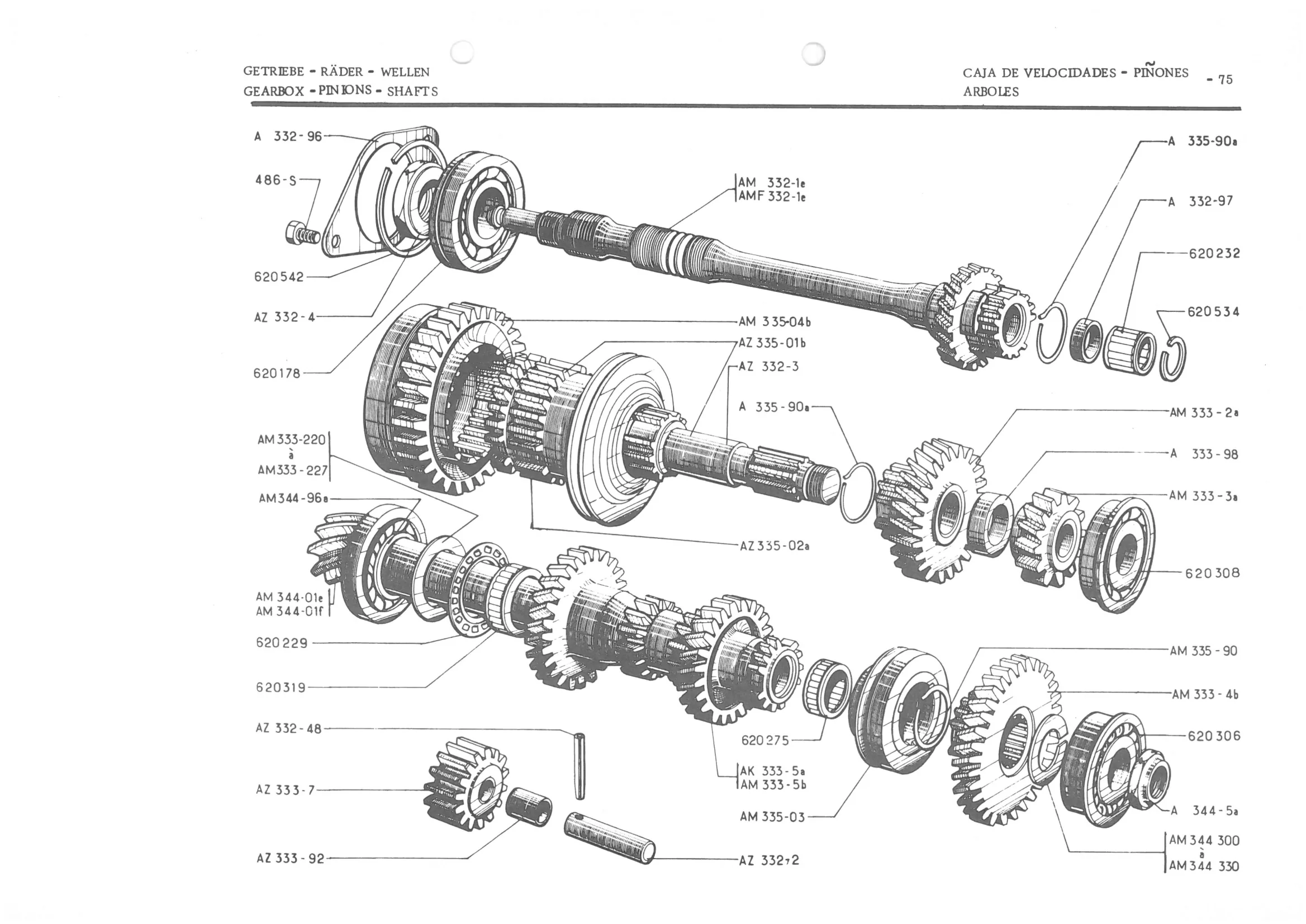 GEARBOX - PINIONS - SHAFTS, page 157 of 647 — 486 Parts Catalogue — Ami 6