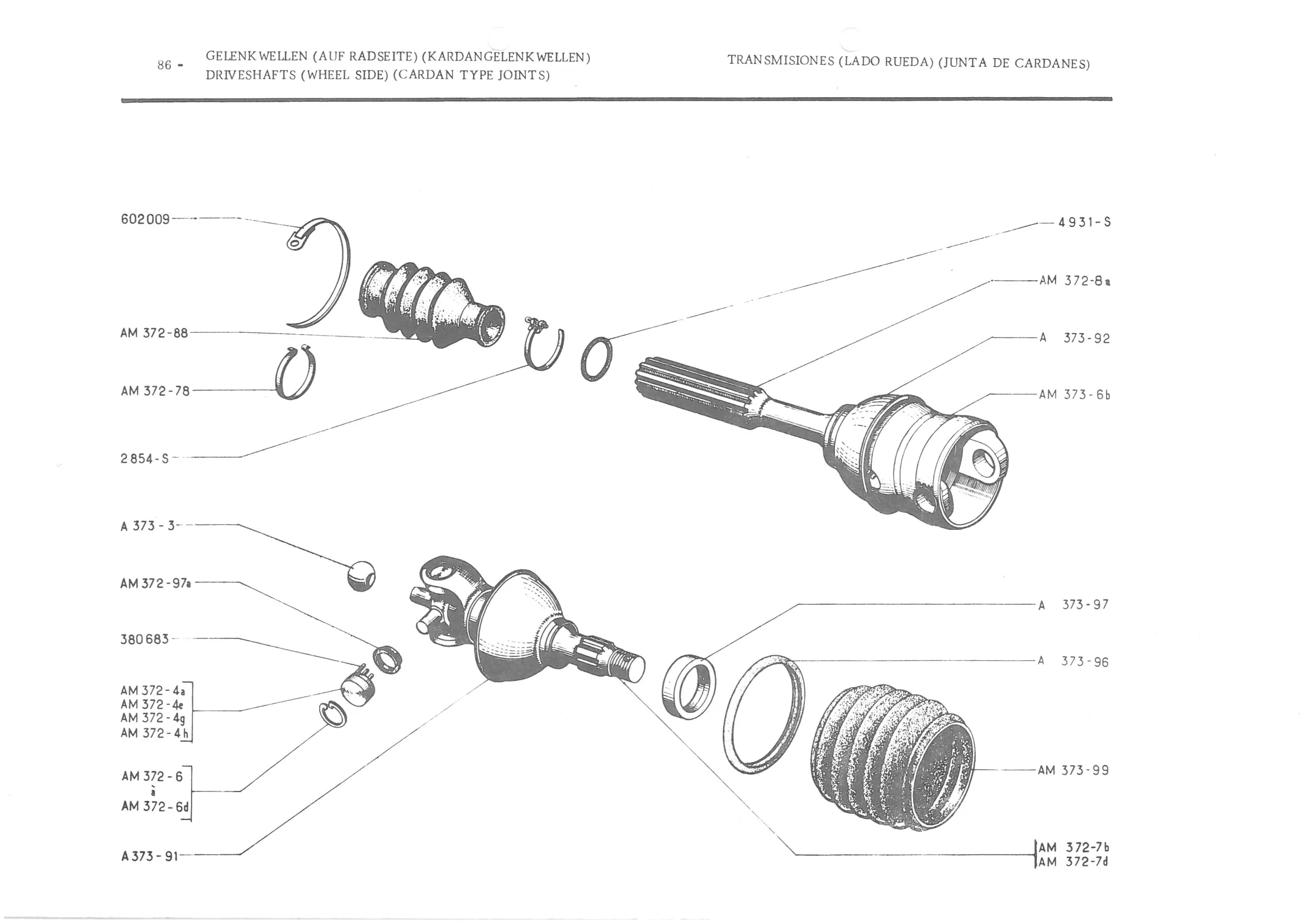 DRIVESHAFTS (WHEEL SIDE) (CARDAN TYPE JOINTS), page 168 of 647 — 486 Parts Catalogue — Ami 6