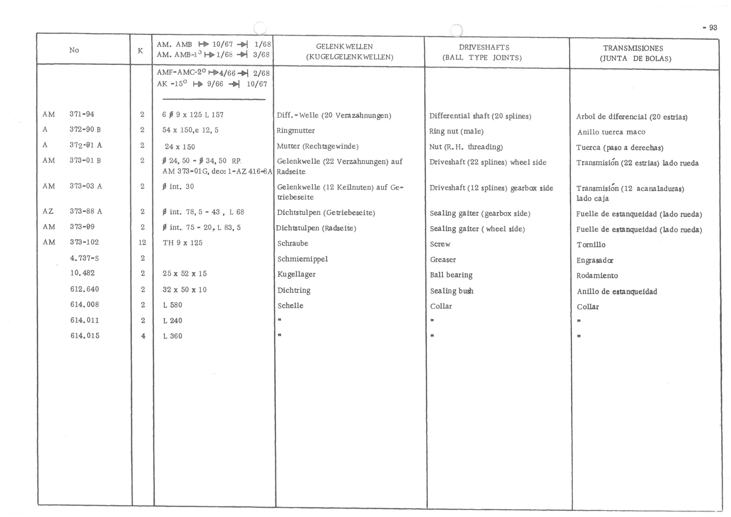 DRIVESHAFTS (BALL T YPE JOINTS), page 175 of 647 — 486 Parts Catalogue — Ami 6