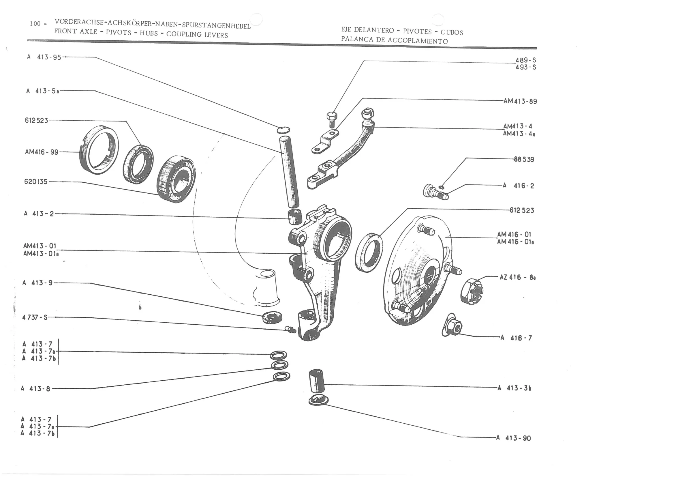 FRONT AXLE - PIVOTS - HUBS - COUPLING LEVERS, page 182 of 647 — 486 Parts Catalogue — Ami 6