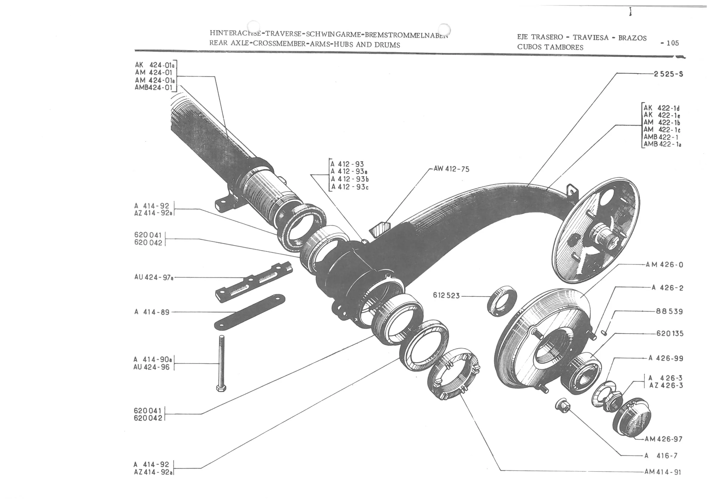 REAR AXLE - CROSSMEMBER - ARMS-HUBS AND DRUMS, page 187 of 647 — 486 Parts Catalogue — Ami 6