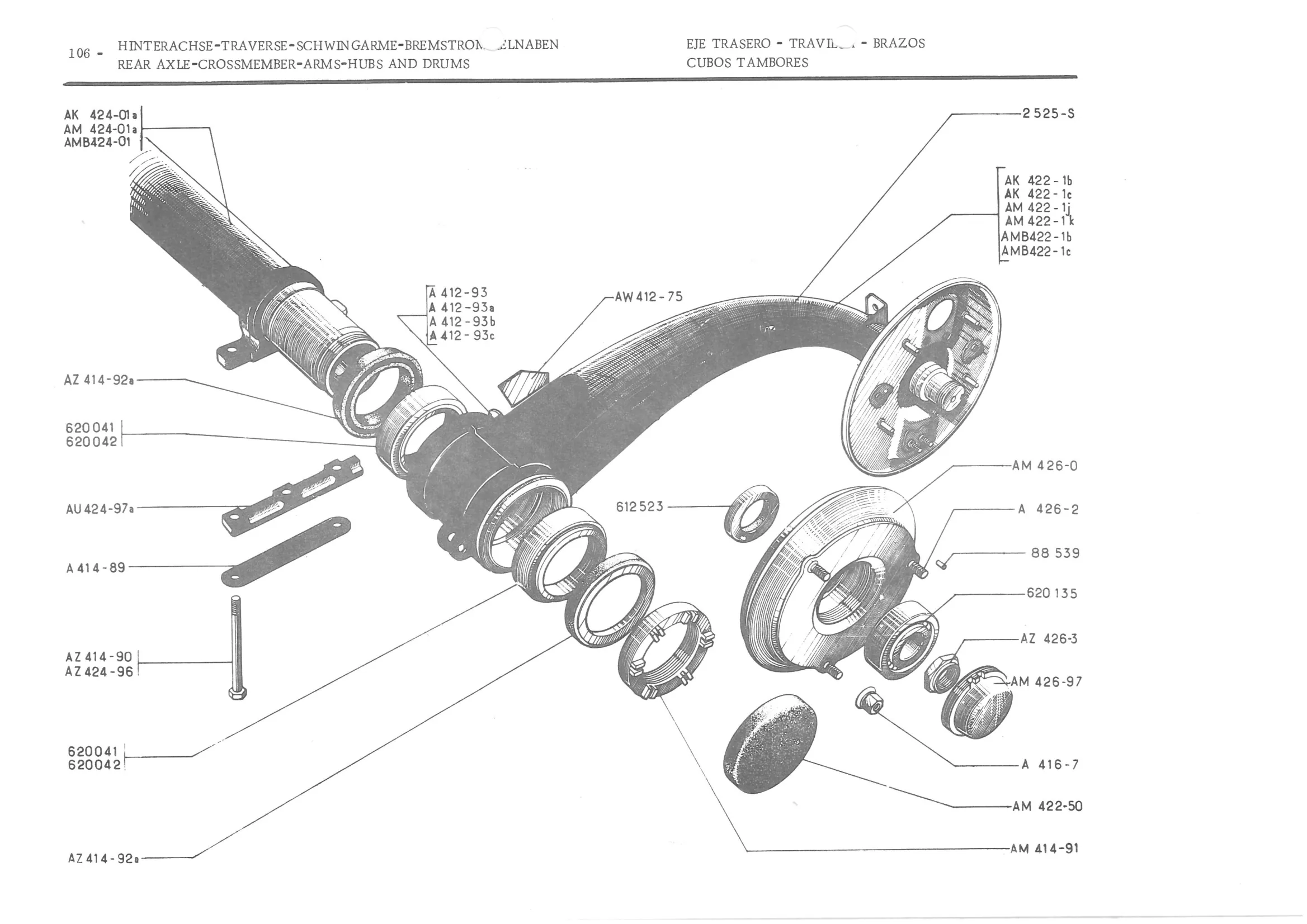 REAR AXLE - CROSSMEMBER - ARMS-HUBS AND DRUMS, page 188 of 647 — 486 Parts Catalogue — Ami 6