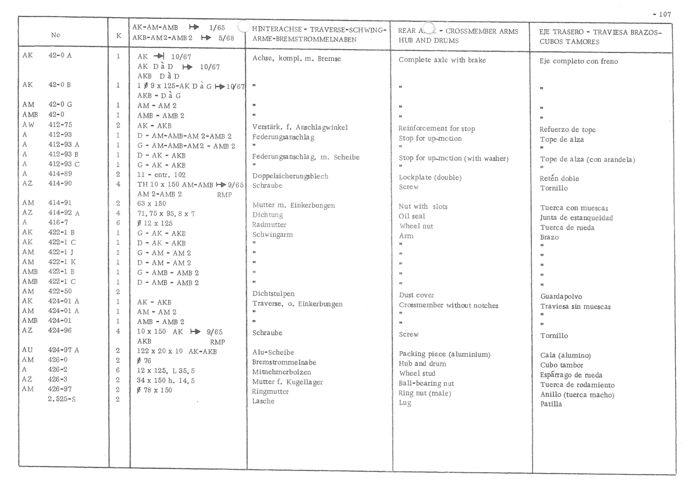 REAR AXLE - CROSSMEMBER - ARMS-HUBS AND DRUMS, page 189 of 647 — 486 Parts Catalogue — Ami 6