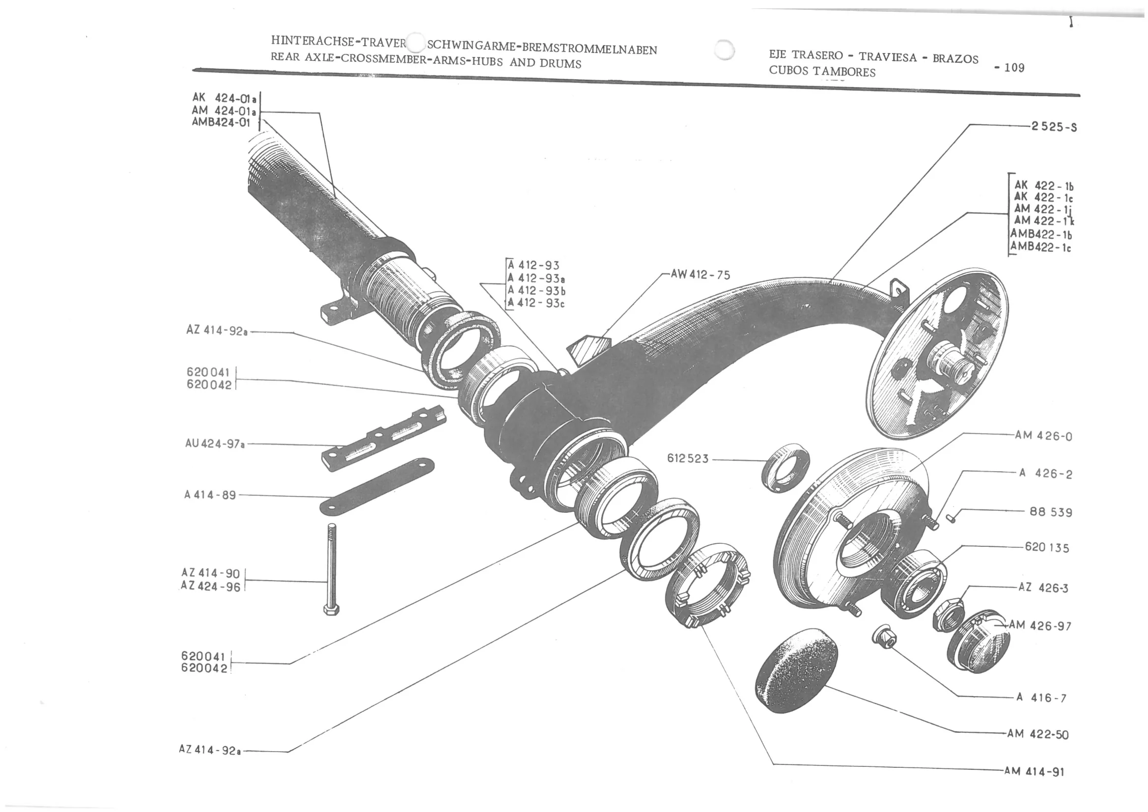 REAR AXLE - CROSSMEMBER - ARMS-HUBS AND DRUMS, page 191 of 647 — 486 Parts Catalogue — Ami 6
