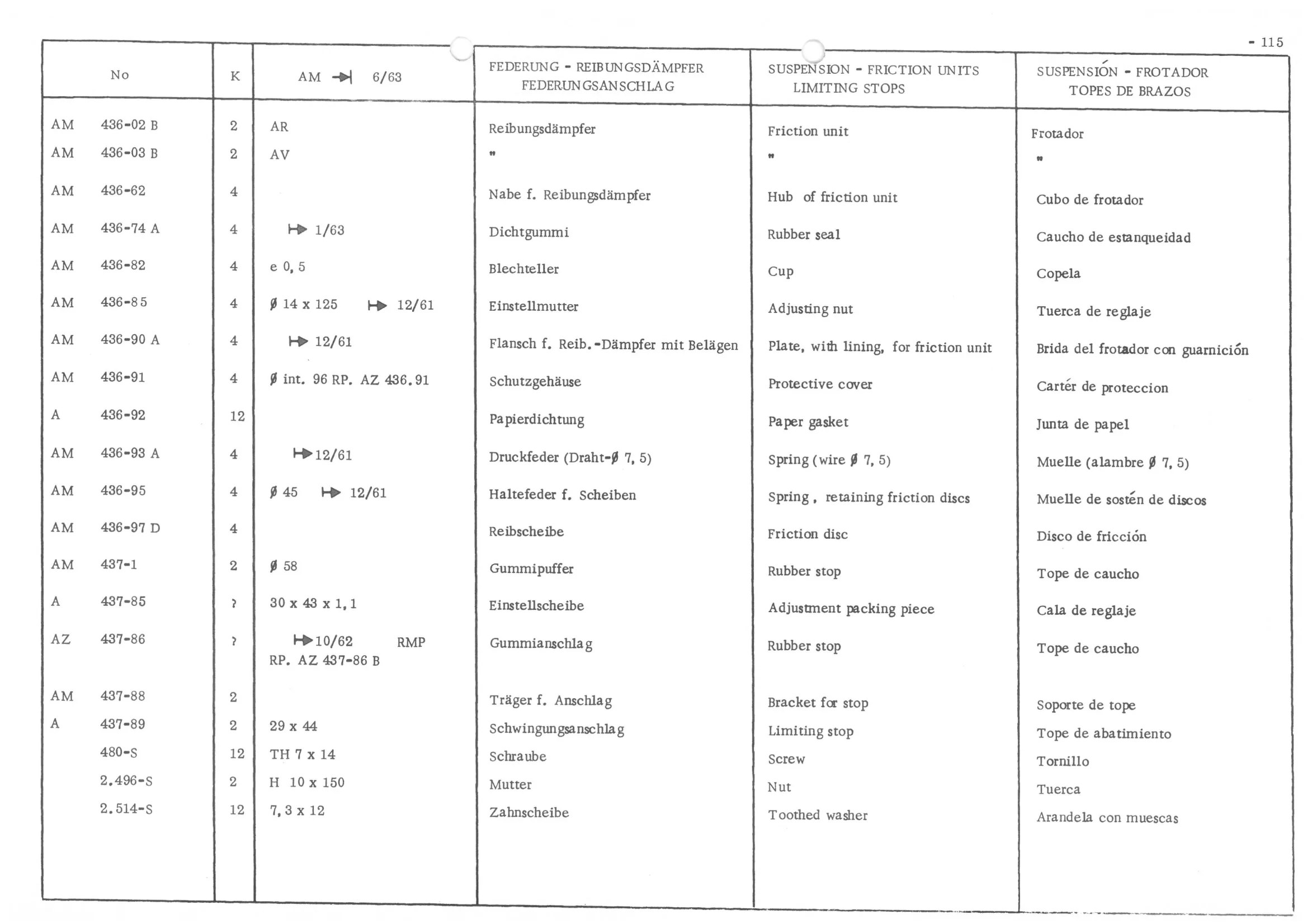 SUSPENSION - FRICTION UNITS-LIMITING STOPS, page 197 of 647 — 486 Parts Catalogue — Ami 6