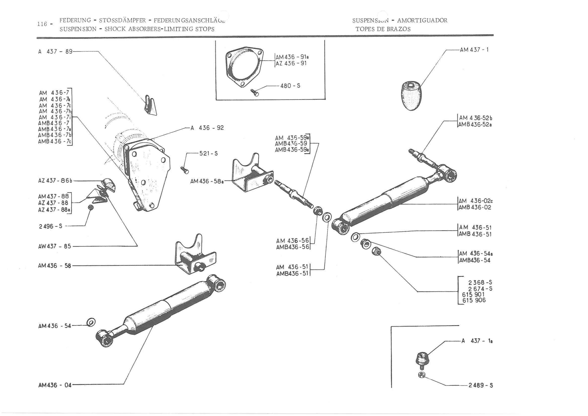SUSPENSION - SHOCK ABSORBERS-LIMITING STOPS TO, page 198 of 647 — 486 Parts Catalogue — Ami 6