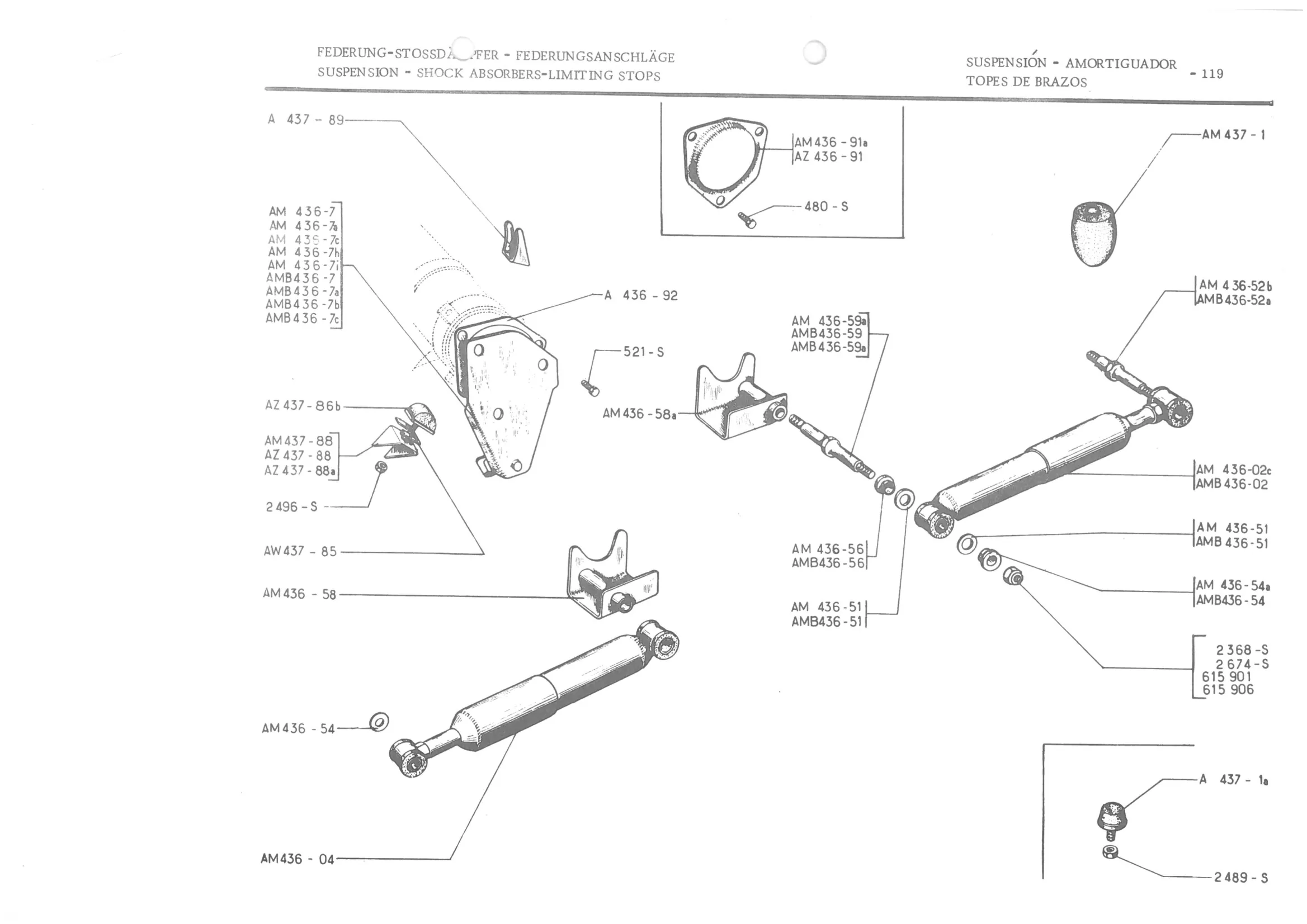 SUSPENSION - SHOCK ABSORBERS-LIMITING STOPS, page 201 of 647 — 486 Parts Catalogue — Ami 6