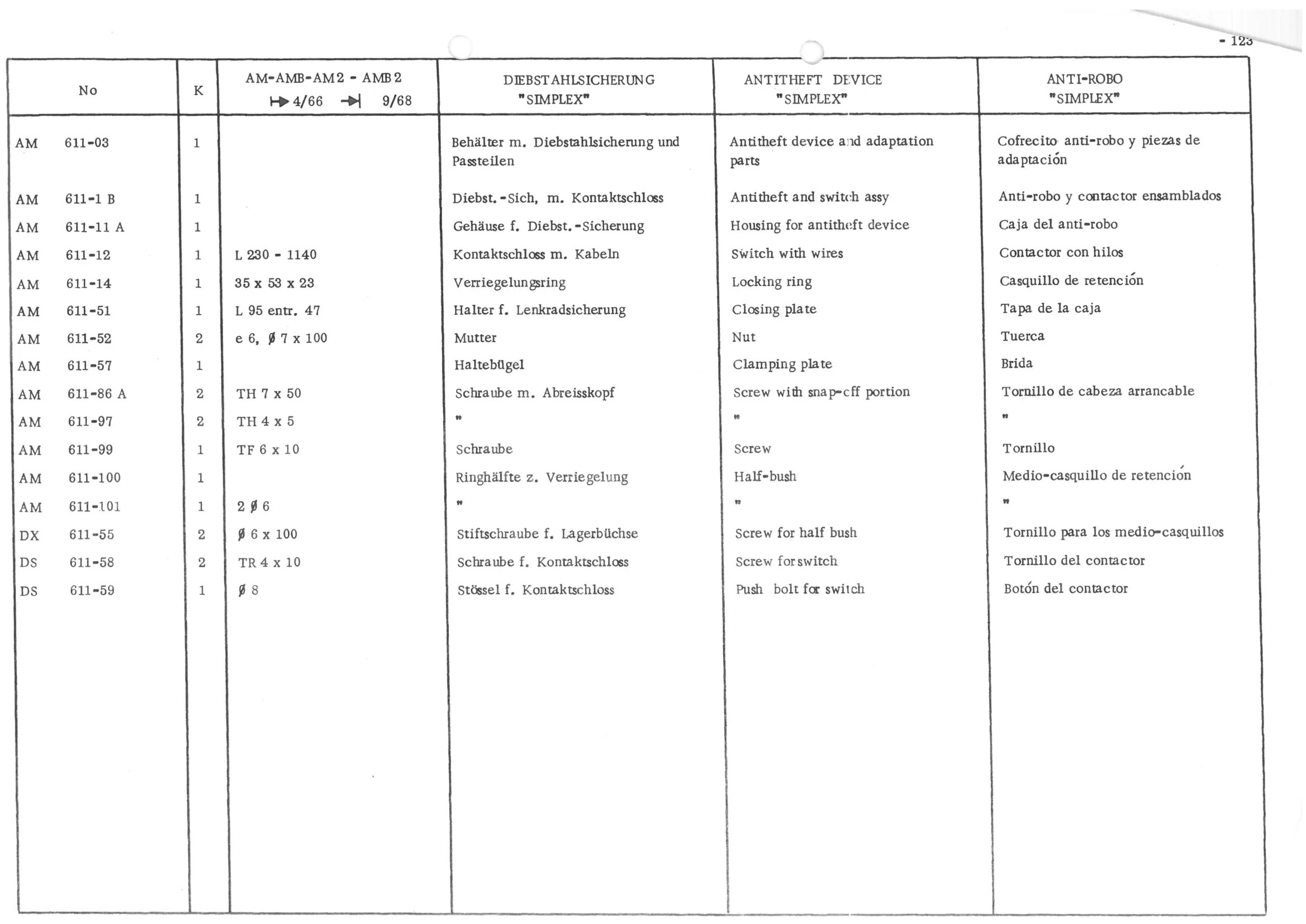 ANTITHEFT DEVICE "SIMPLEX", page 205 of 647 — 486 Parts Catalogue — Ami 6