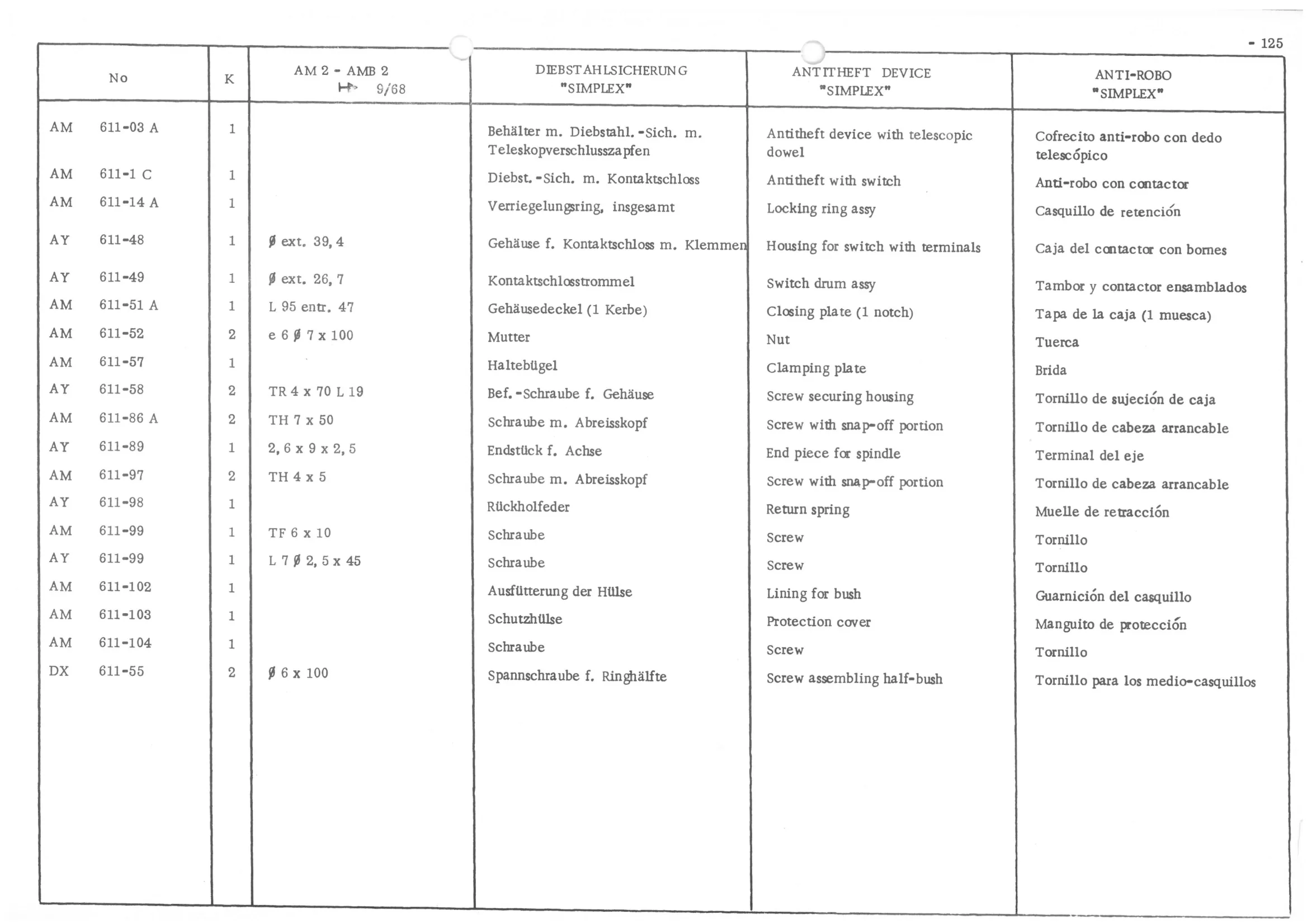 ANTITHEFT DEVICE "SIMPLEX", page 207 of 647 — 486 Parts Catalogue — Ami 6