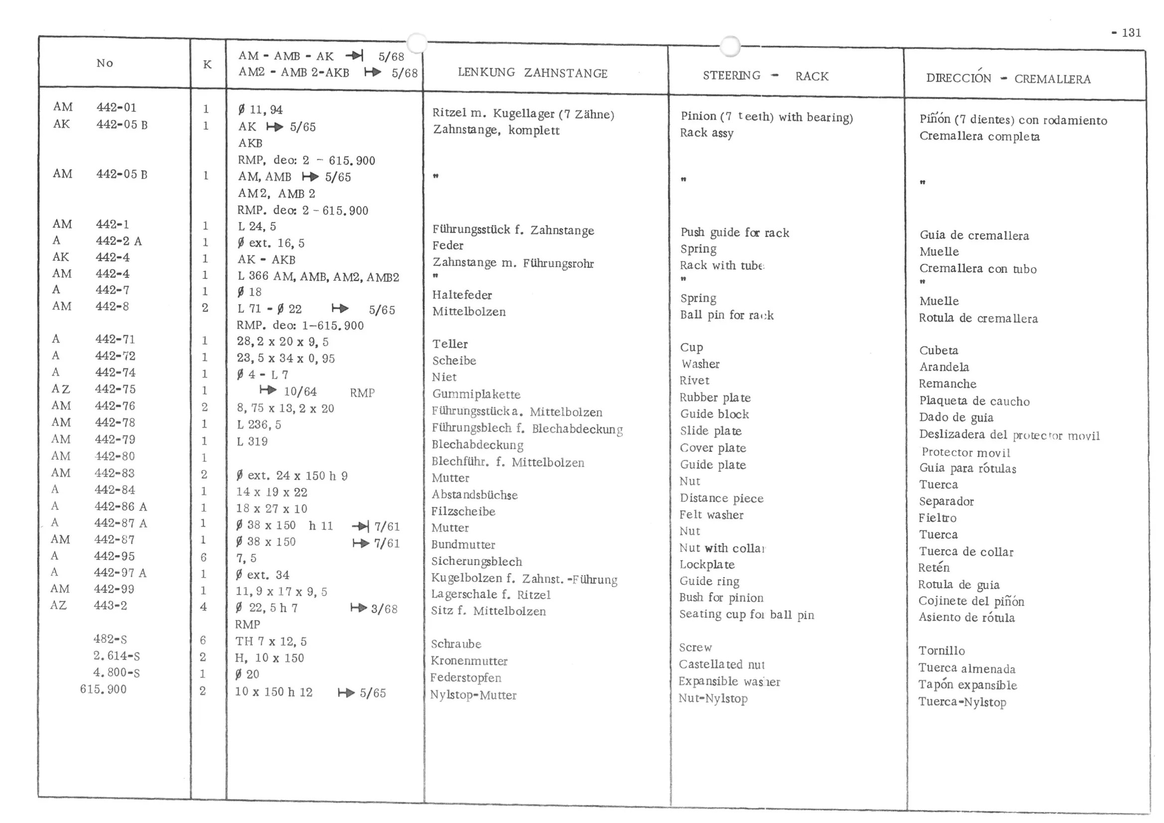 STEERING RACK, page 213 of 647 — 486 Parts Catalogue — Ami 6