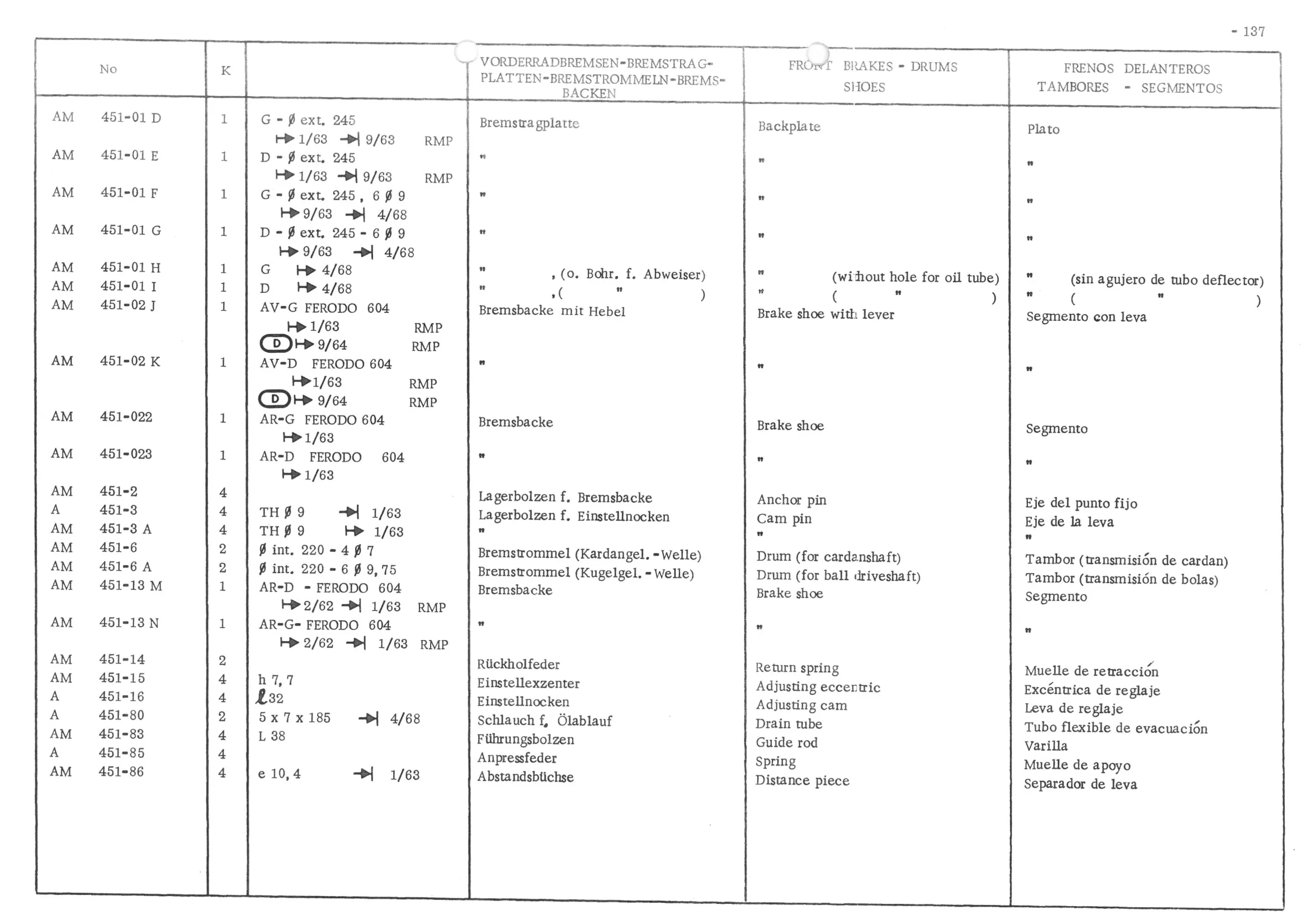 FRONT BRAKES - DRUMS - SHOES, page 219 of 647 — 486 Parts Catalogue — Ami 6