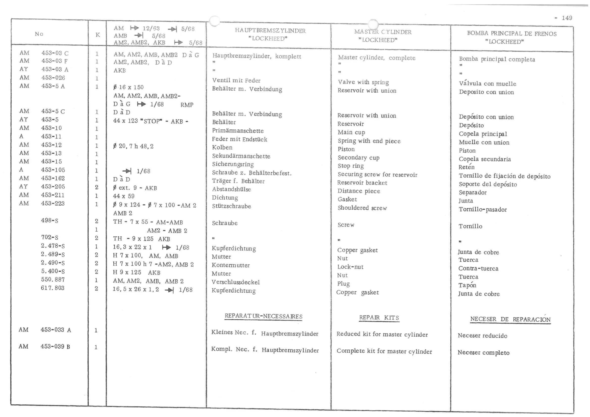 MASTER CYLINDER "LOCKHEED"”, page 231 of 647 — 486 Parts Catalogue — Ami 6
