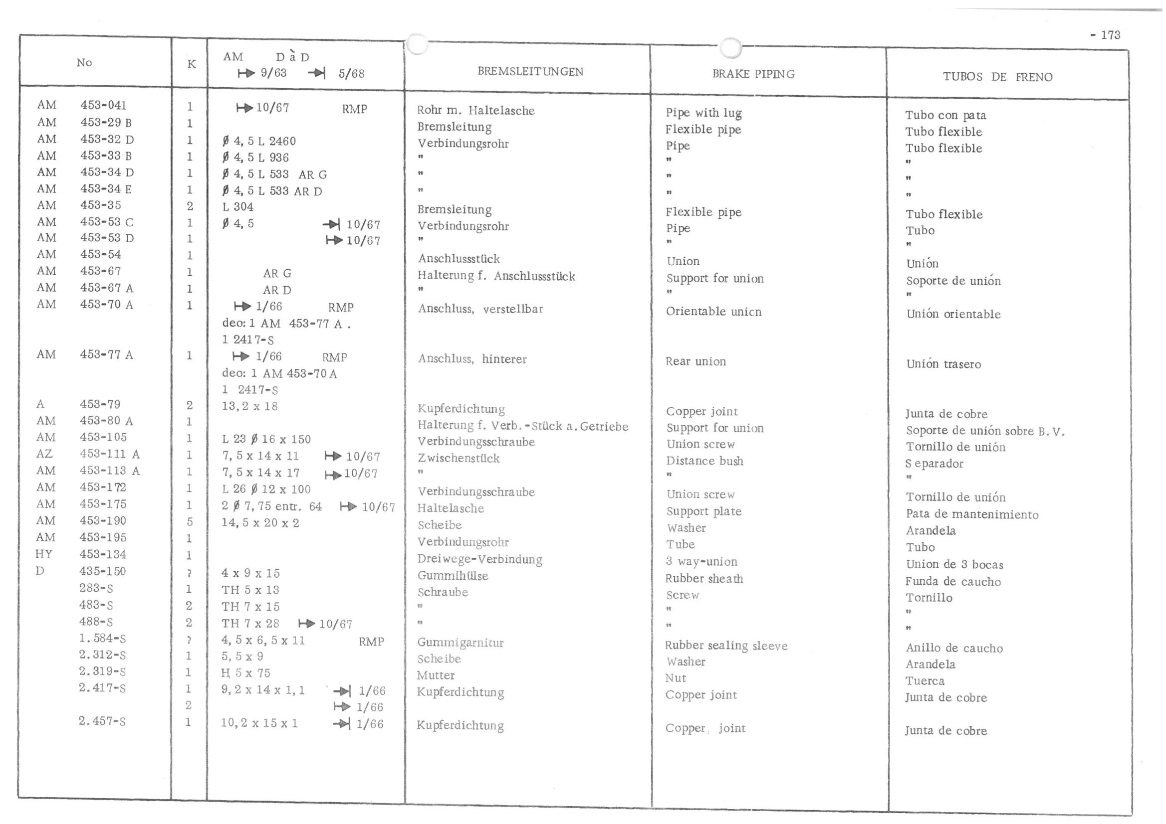BRAKE PIPING, page 254 of 647 — 486 Parts Catalogue — Ami 6