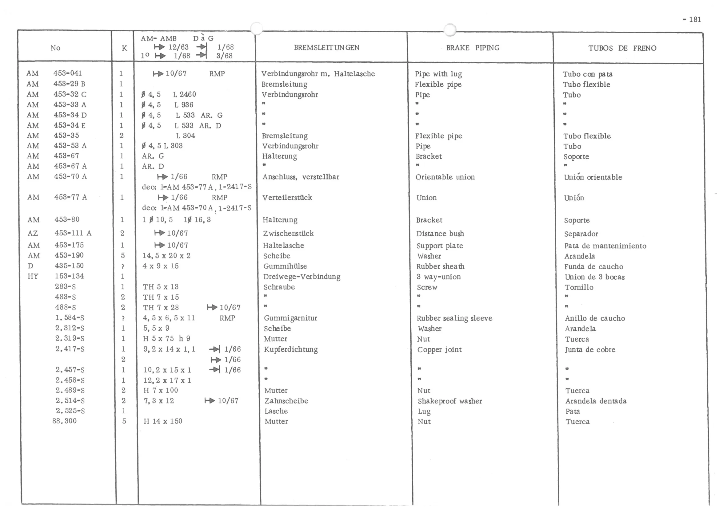BRAKE PIPING, page 262 of 647 — 486 Parts Catalogue — Ami 6