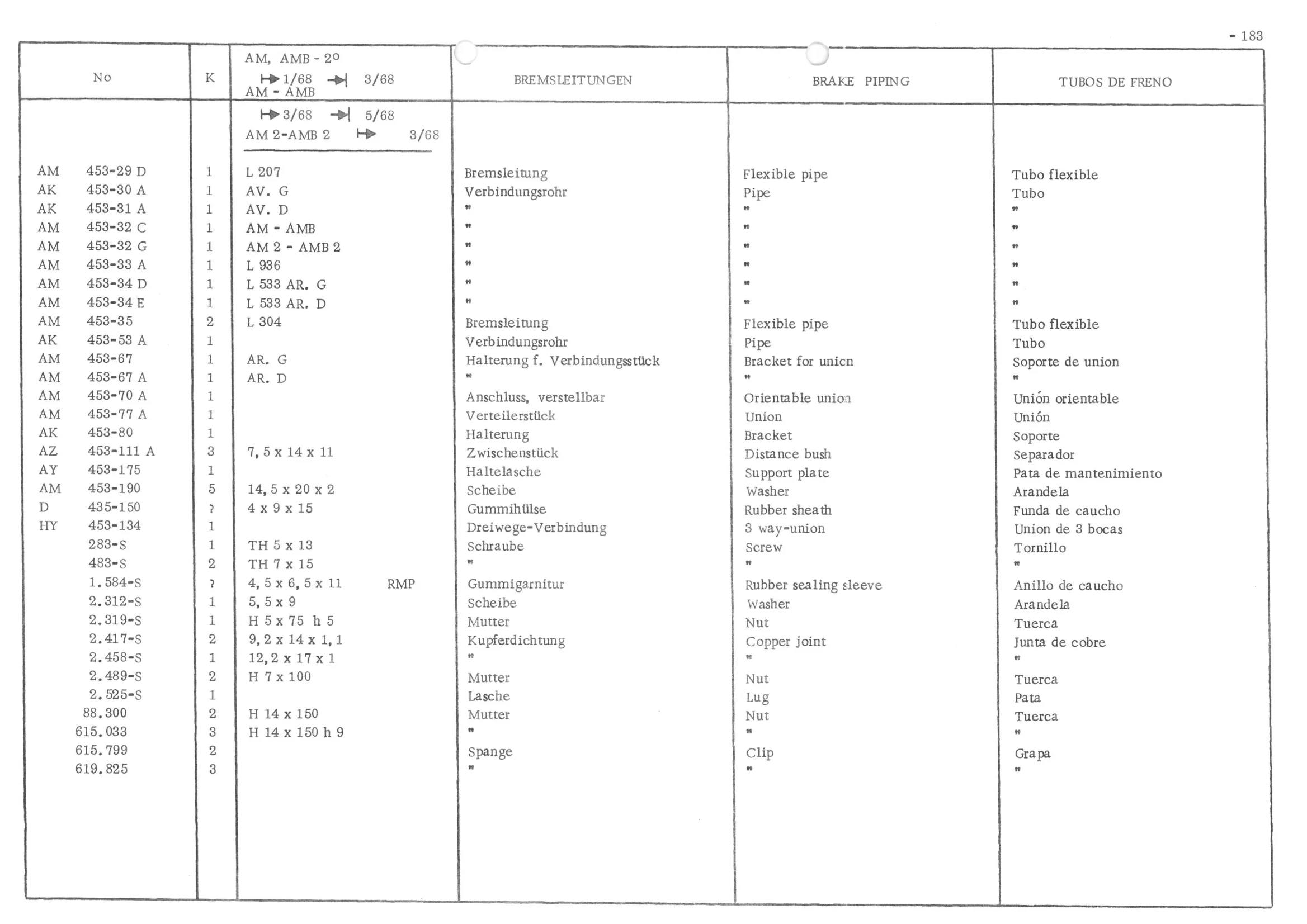 BRAKE PIPING, page 264 of 647 — 486 Parts Catalogue — Ami 6