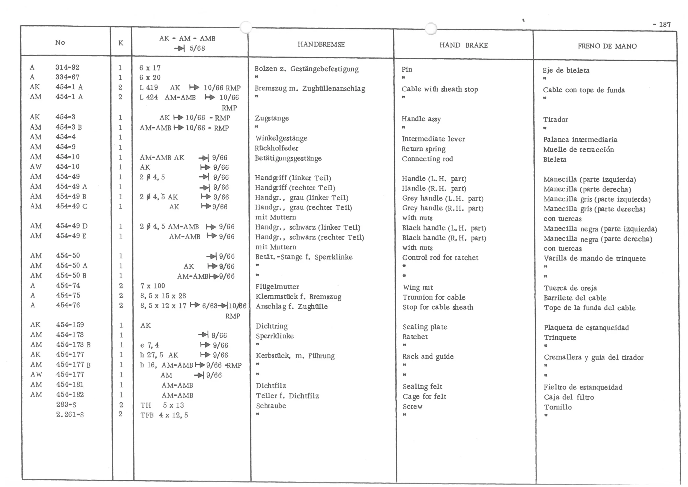 HAND BRAKE, page 268 of 647 — 486 Parts Catalogue — Ami 6