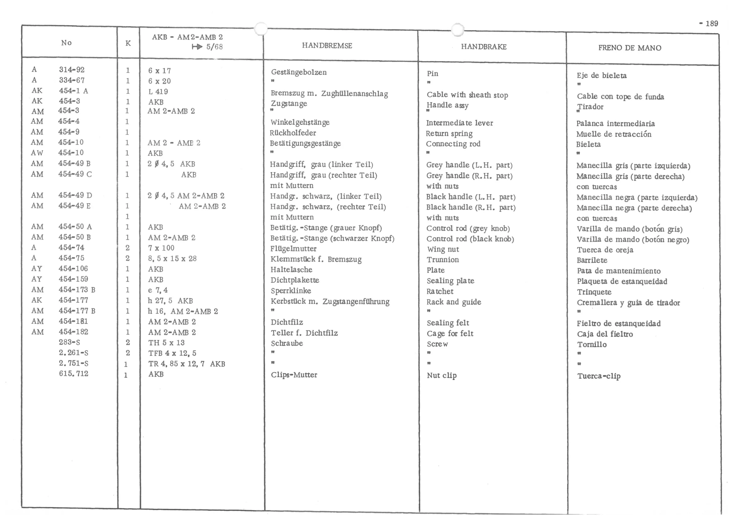 HAND BRAKE, page 270 of 647 — 486 Parts Catalogue — Ami 6