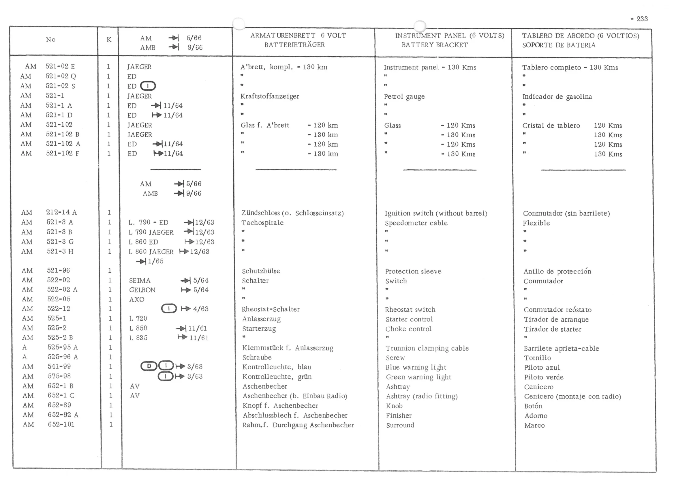 INSTRUMENT - PANEL - VOLTS - BATTERY BRACKET Se), page 314 of 647 — 486 Parts Catalogue — Ami 6
