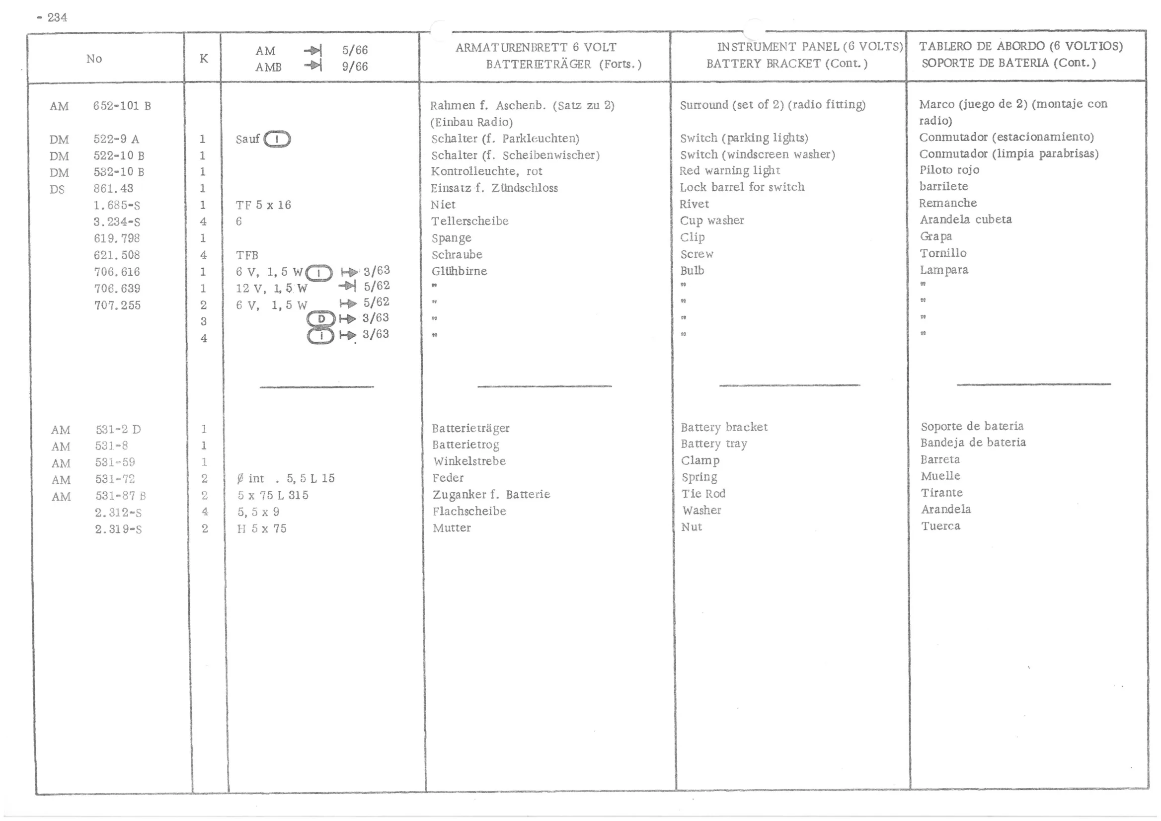 INSTRUMENT - PANEL - VOLTS - BATTERY BRACKET Se), page 315 of 647 — 486 Parts Catalogue — Ami 6