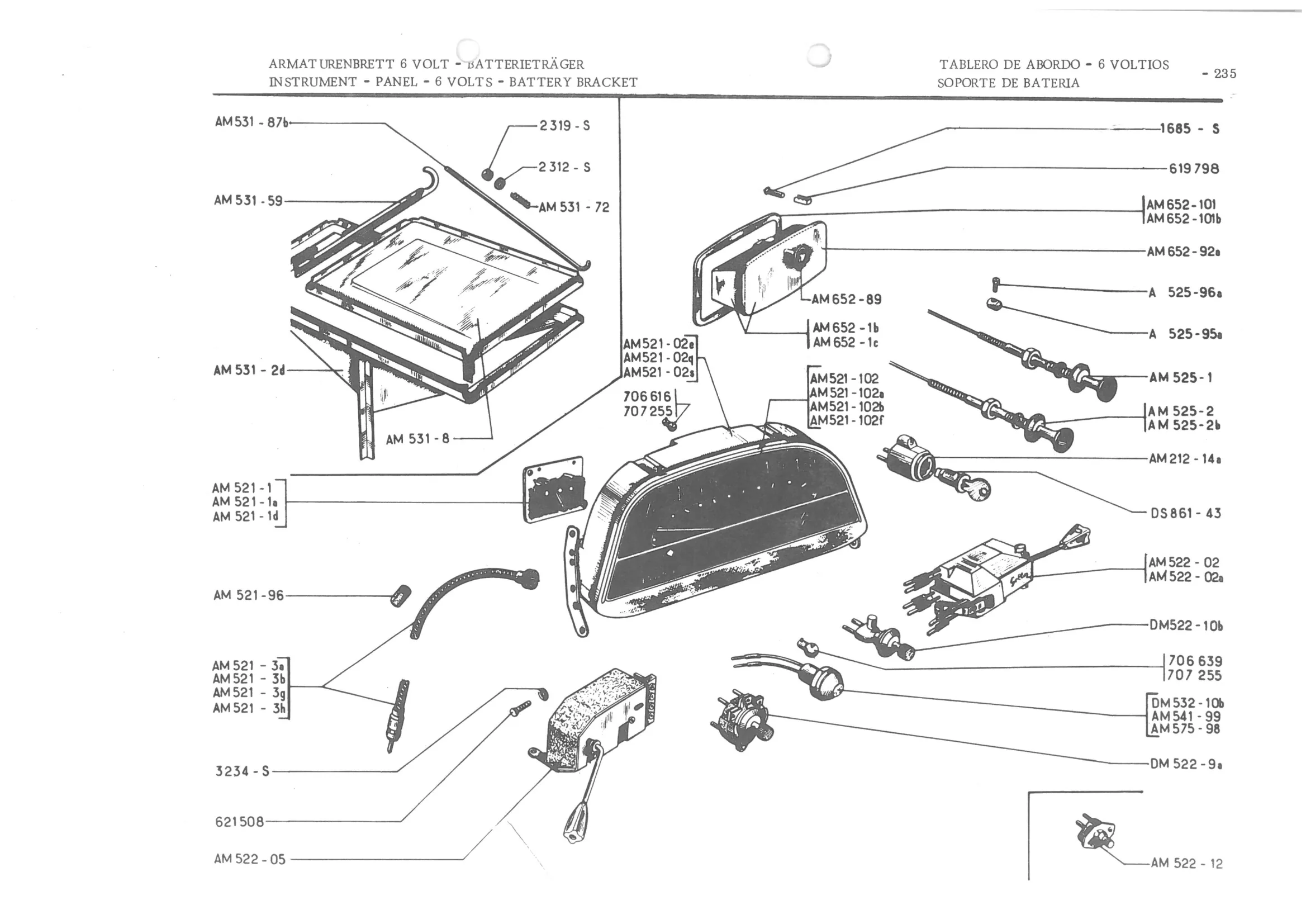 INSTRUMENT - - PANEL - VOLTS - BATTERY BRACKET, page 316 of 647 — 486 Parts Catalogue — Ami 6