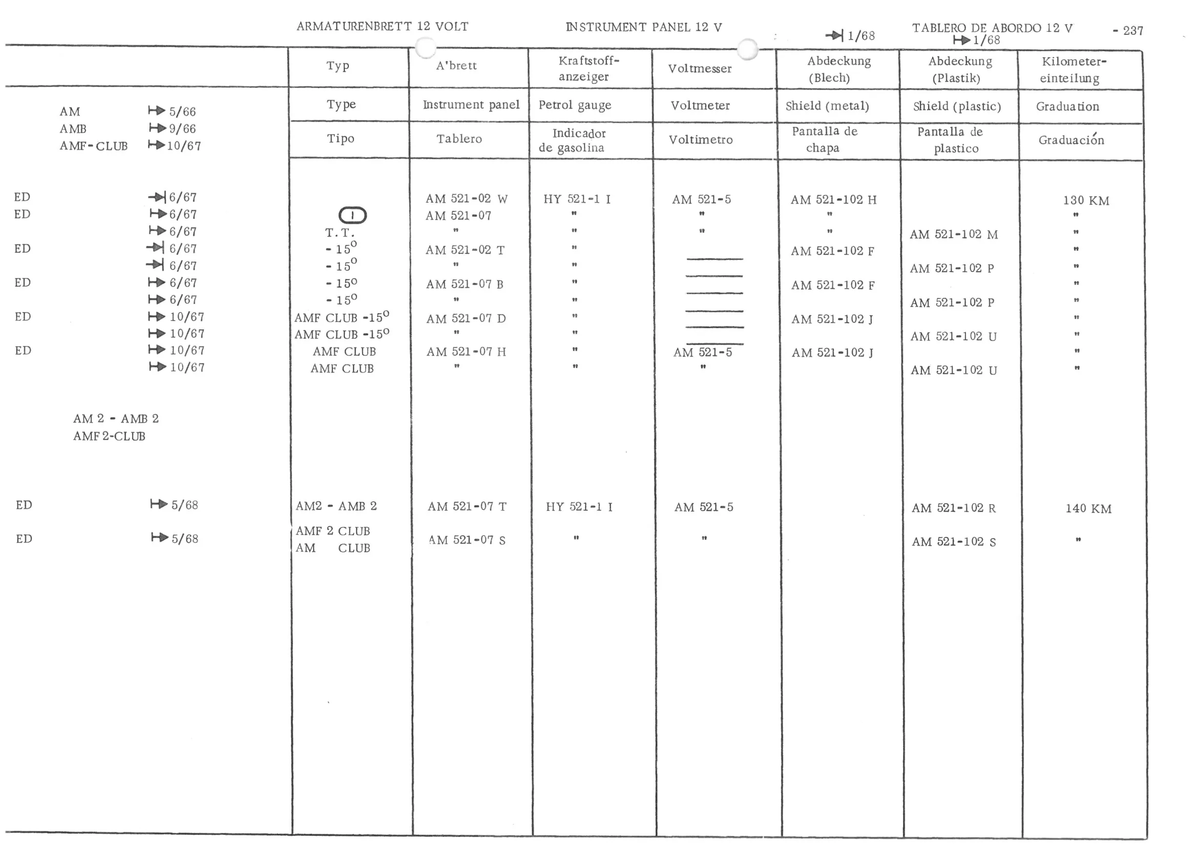 Petrol gauge, page 318 of 647 — 486 Parts Catalogue — Ami 6
