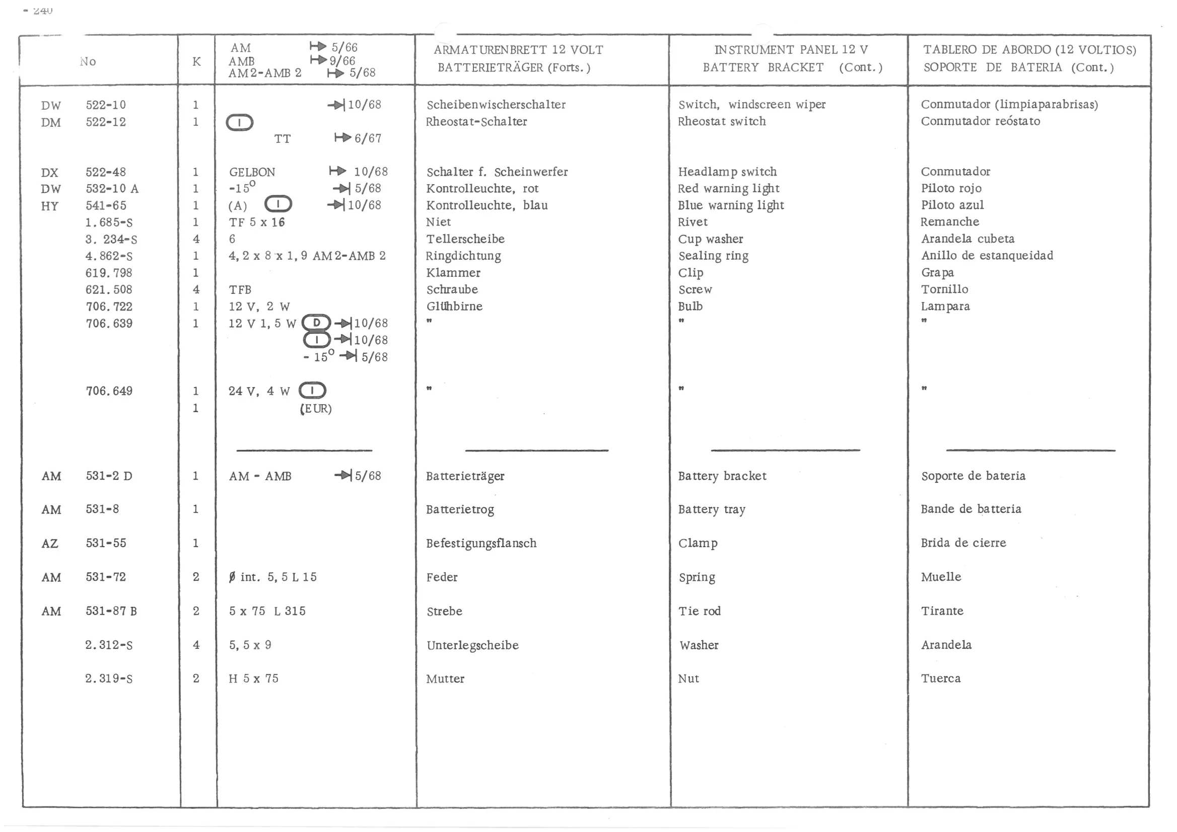 INSTRUMENT PANEL VOLTS BATTERY BRACKET, page 321 of 647 — 486 Parts Catalogue — Ami 6