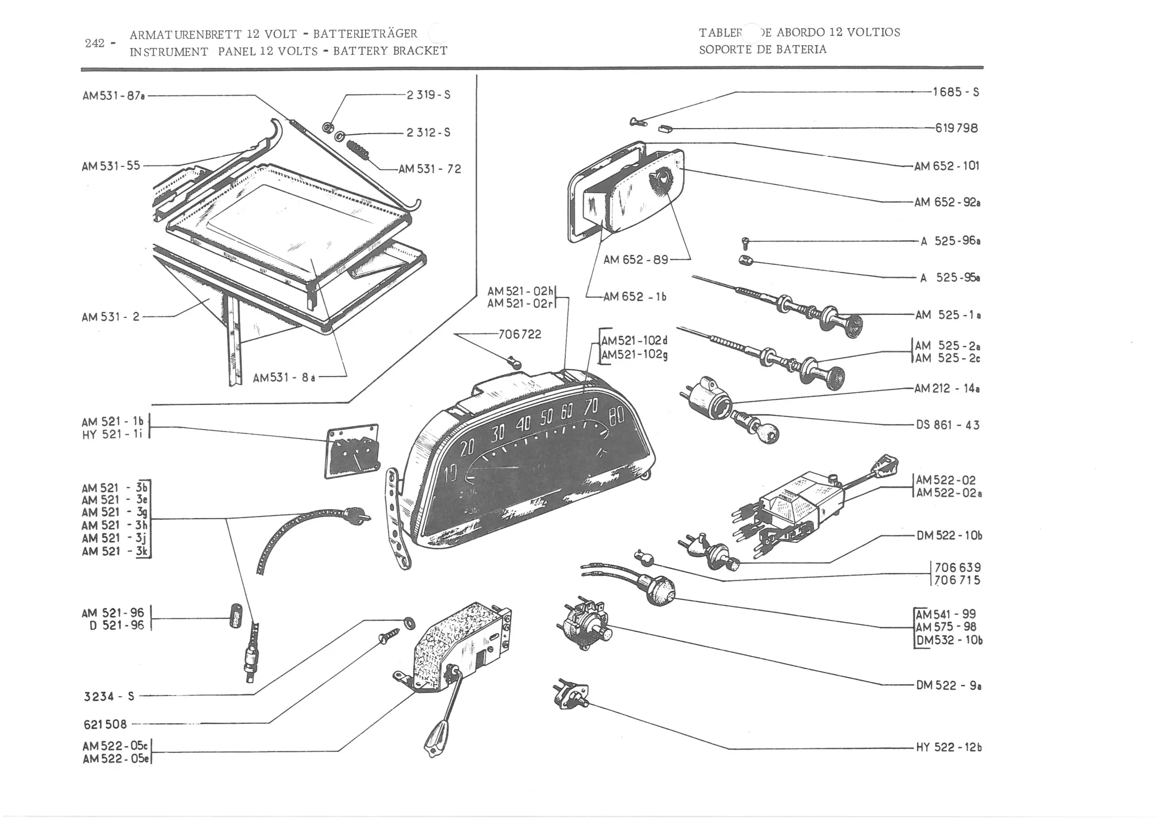 INSTRUMENT PANEL VOLTS - BATTERY BRACKET SOF, page 323 of 647 — 486 Parts Catalogue — Ami 6