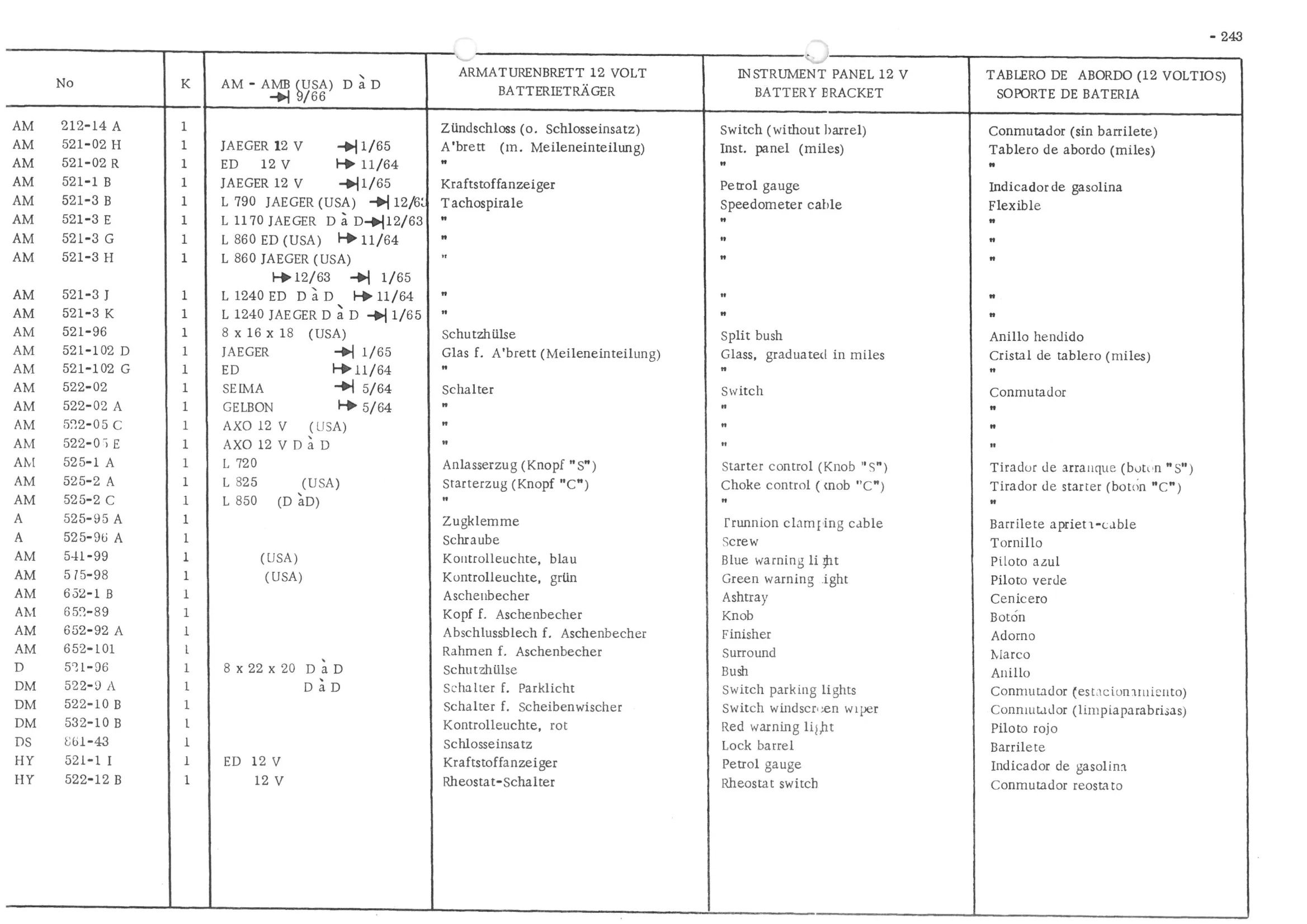 INSTRUMENT PANEL VOLTS - BATTERY BRACKET SOF, page 324 of 647 — 486 Parts Catalogue — Ami 6