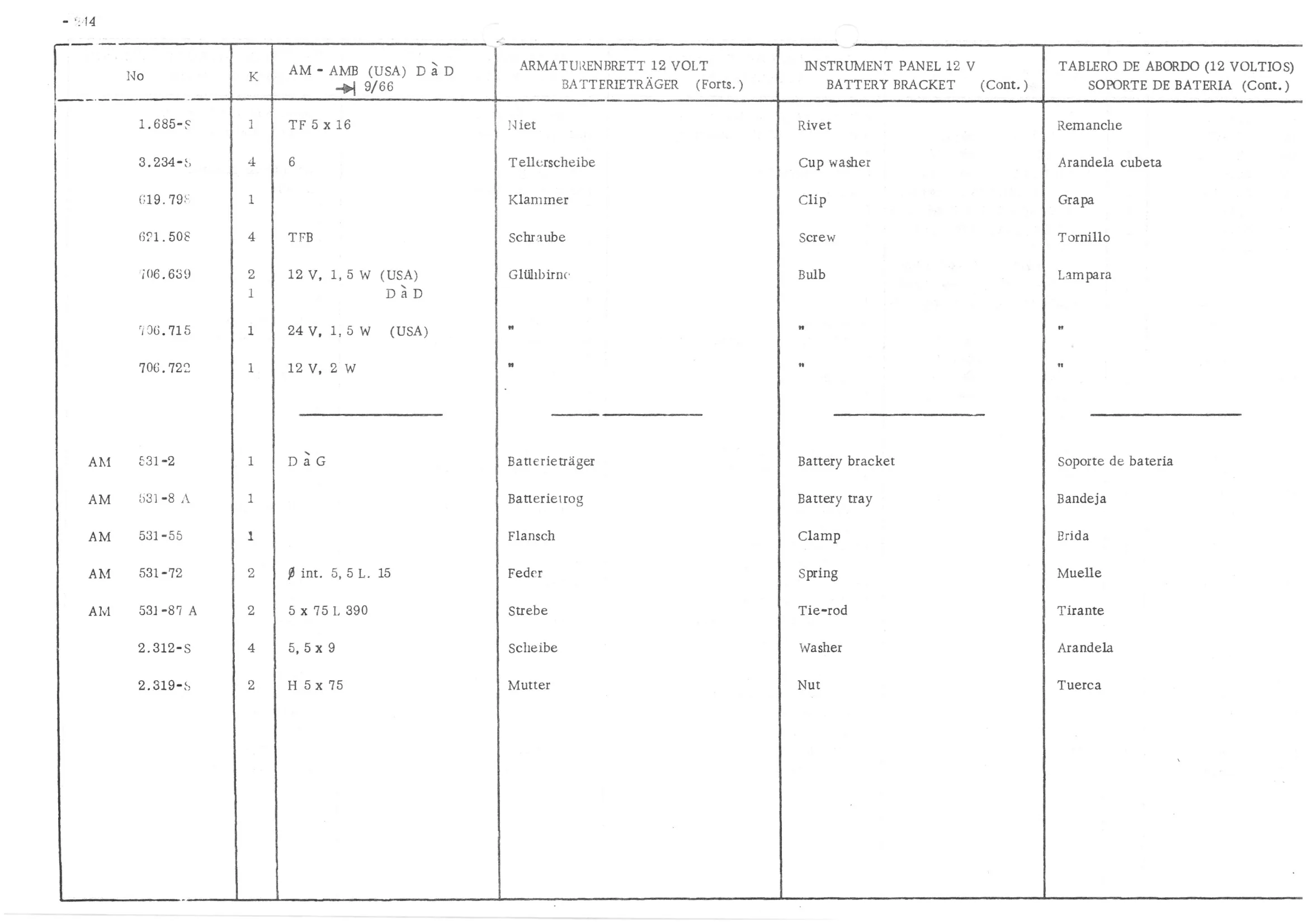 INSTRUMENT PANEL VOLTS - BATTERY BRACKET SOF, page 325 of 647 — 486 Parts Catalogue — Ami 6