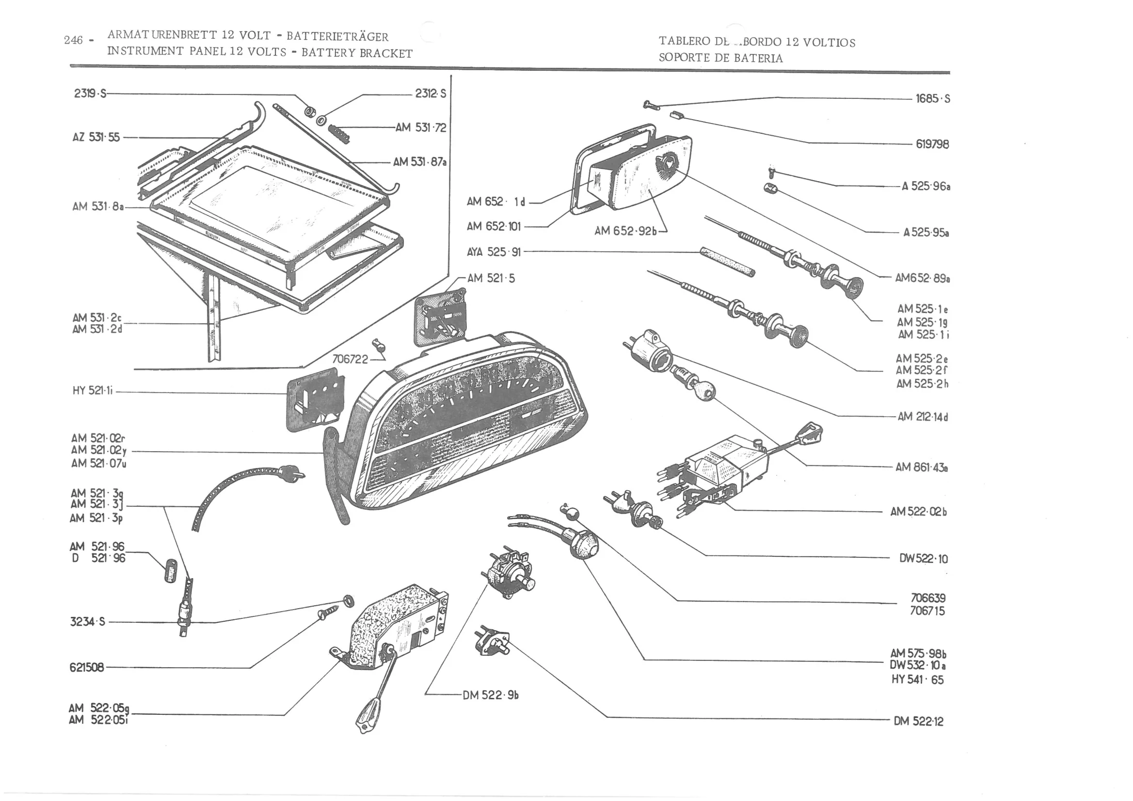 INSTRUMENT PANEL VOLTS - BATTERY BRACKET SOPORT, page 327 of 647 — 486 Parts Catalogue — Ami 6