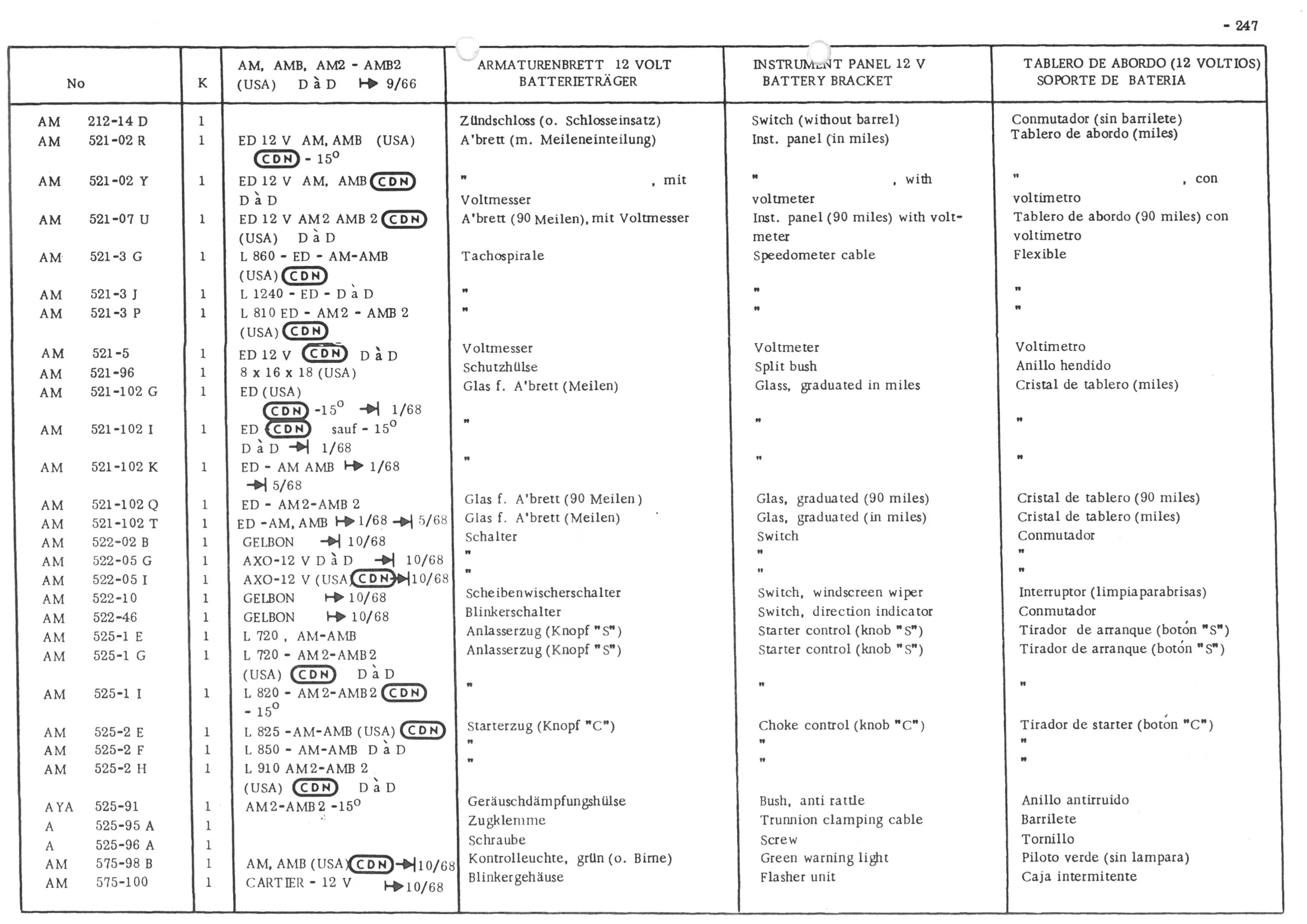 INSTRUMENT PANEL VOLTS - BATTERY BRACKET SOPORT, page 328 of 647 — 486 Parts Catalogue — Ami 6