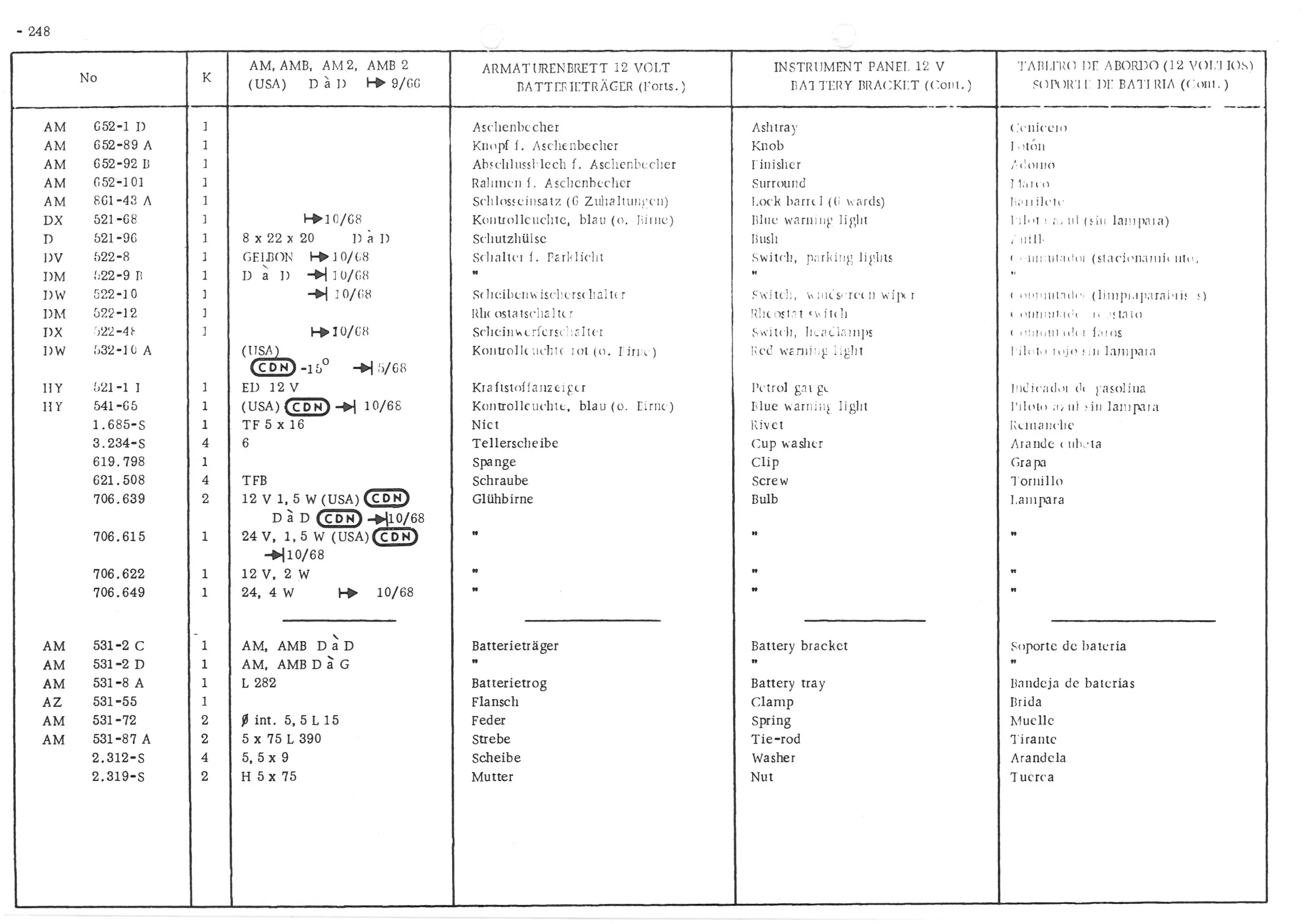 INSTRUMENT PANEL VOLTS - BATTERY BRACKET SOPORT, page 329 of 647 — 486 Parts Catalogue — Ami 6
