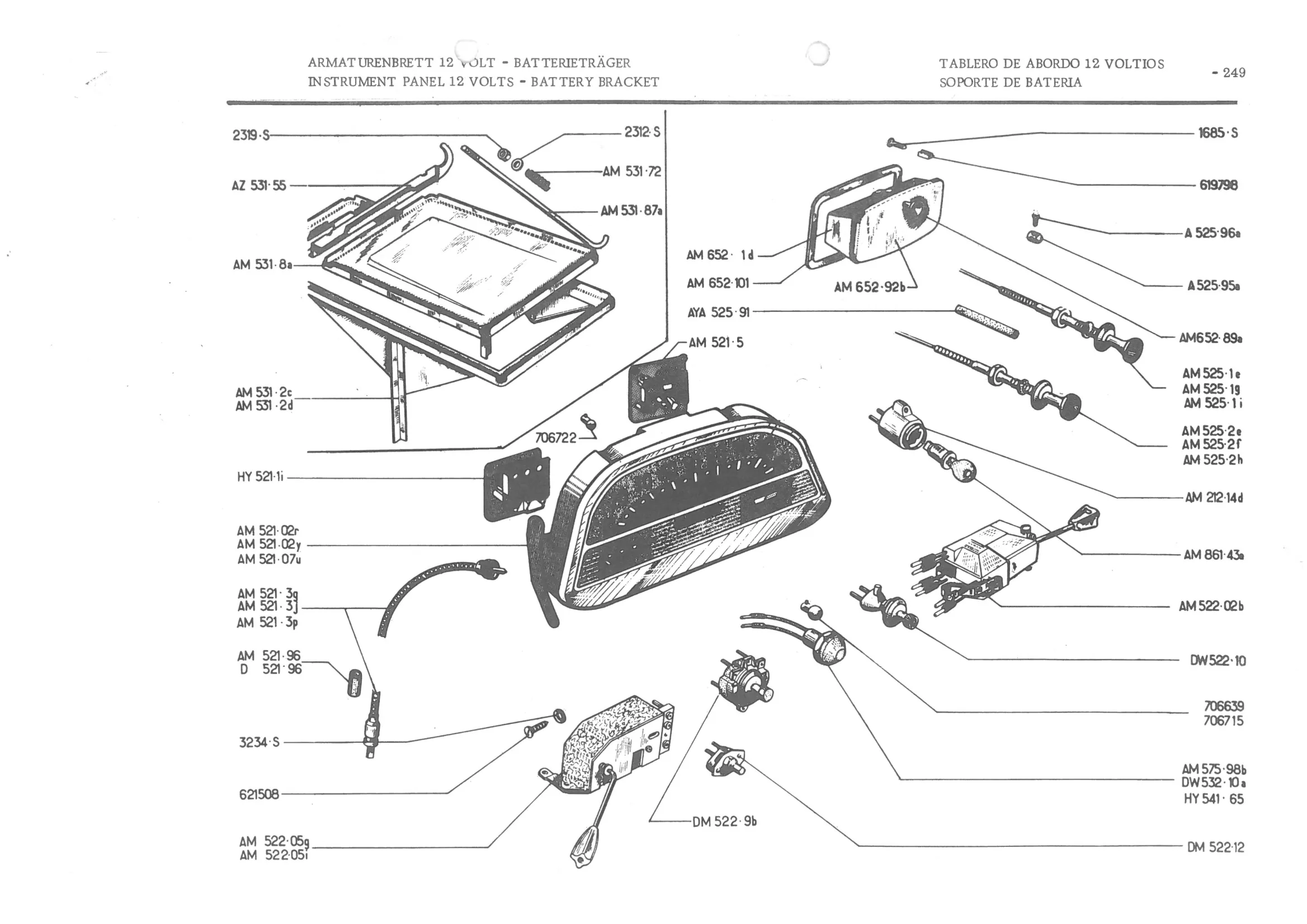 INSTRUMENT PANEL VOLTS - BATTERY BRACKET, page 330 of 647 — 486 Parts Catalogue — Ami 6