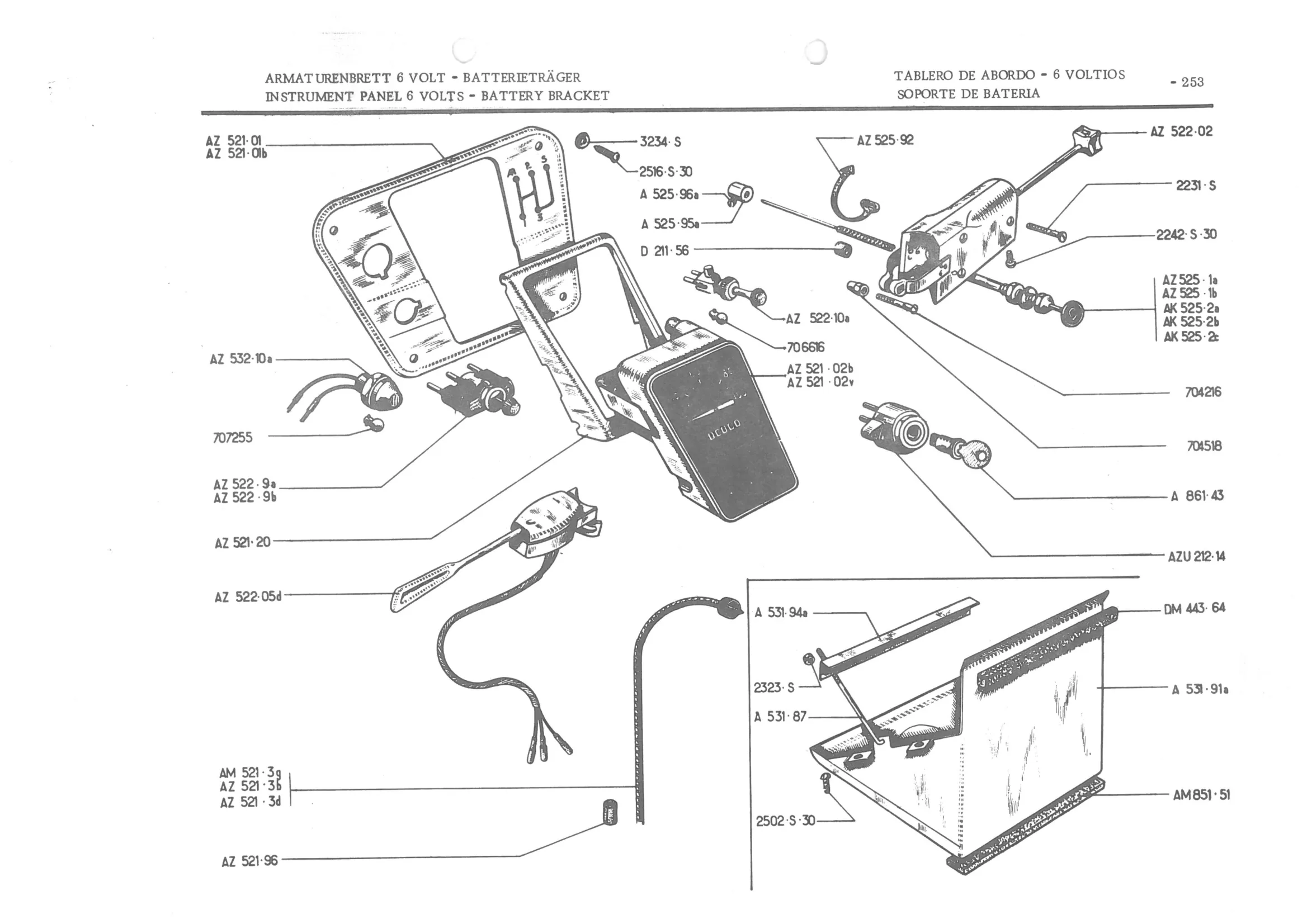 INSTRUMENT PANEL VOLTS - BATTERY BRACKET, page 334 of 647 — 486 Parts Catalogue — Ami 6