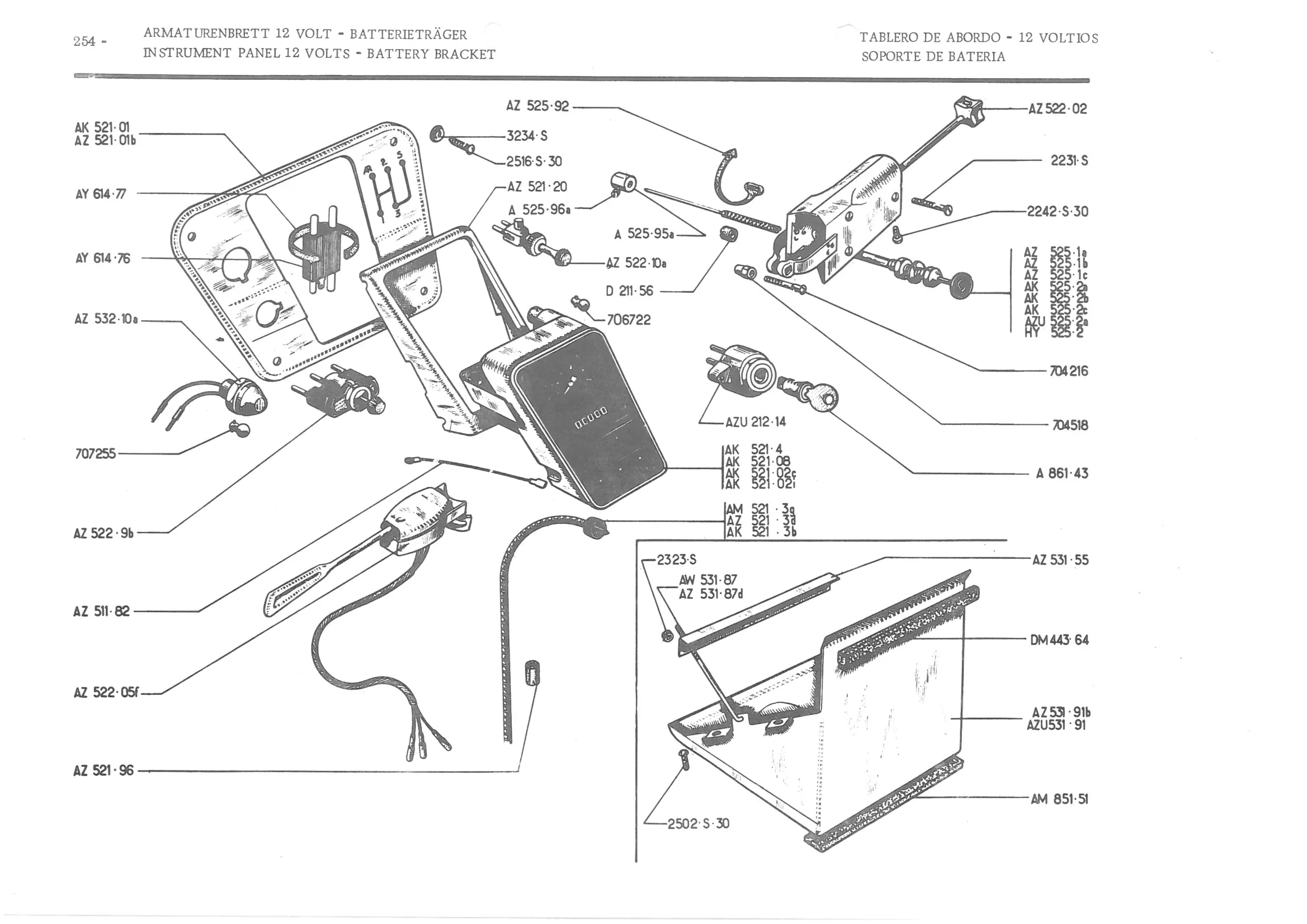INSTRUMENT PANEL VOLTS - BATTERY BRACKET, page 335 of 647 — 486 Parts Catalogue — Ami 6