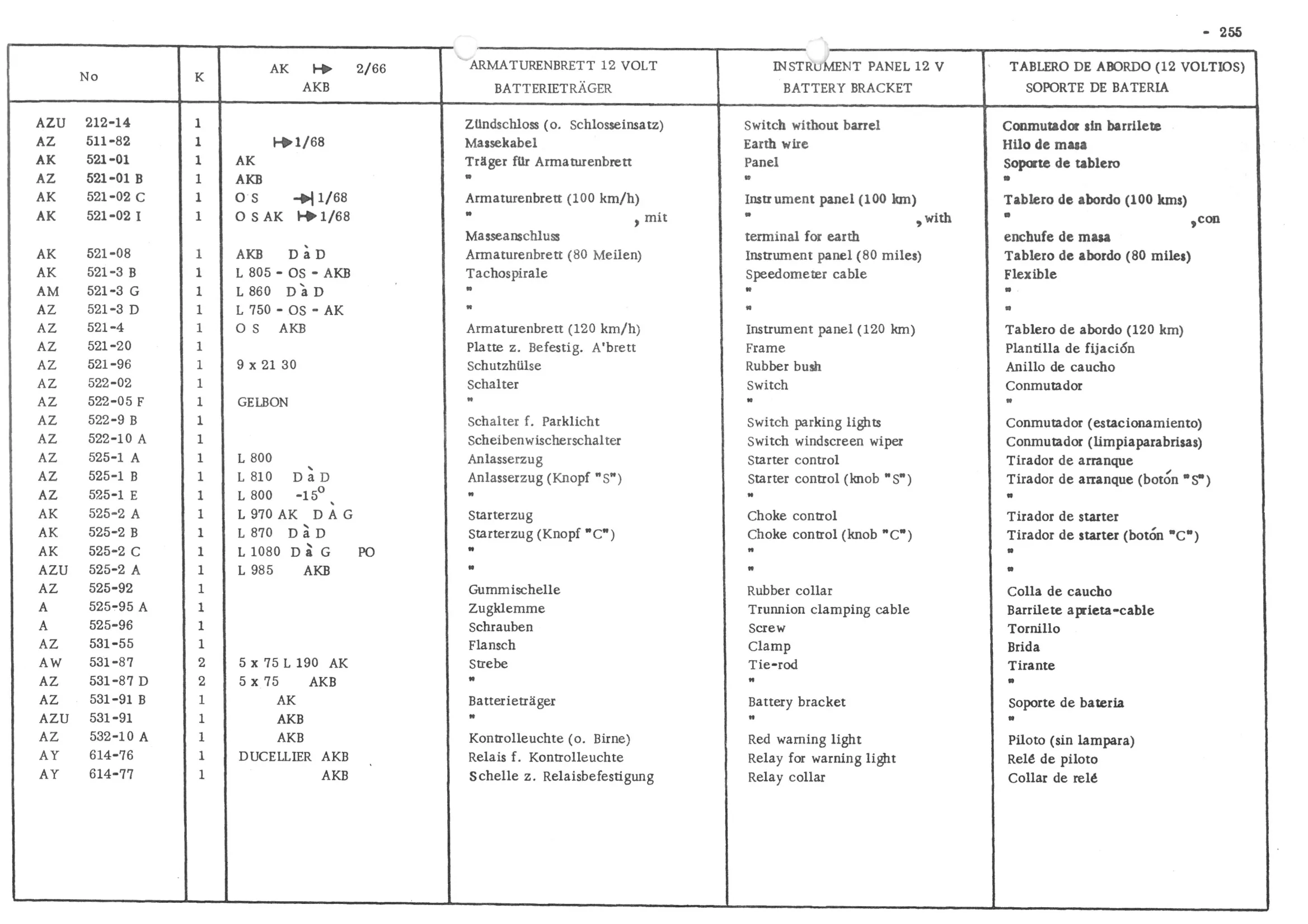 INSTRUMENT PANEL VOLTS - BATTERY BRACKET, page 336 of 647 — 486 Parts Catalogue — Ami 6