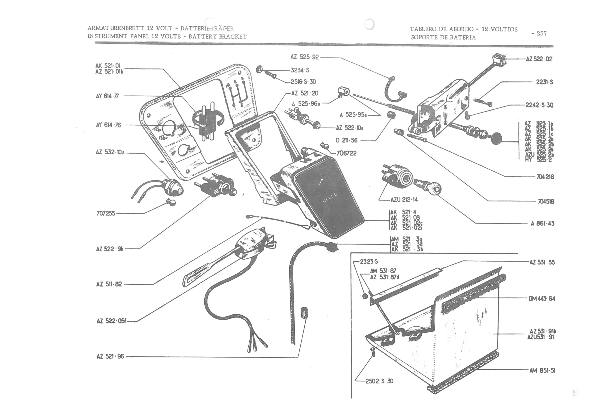 INSTRUMENT PANEL VOLTS - BATTERY BRACKET, page 338 of 647 — 486 Parts Catalogue — Ami 6