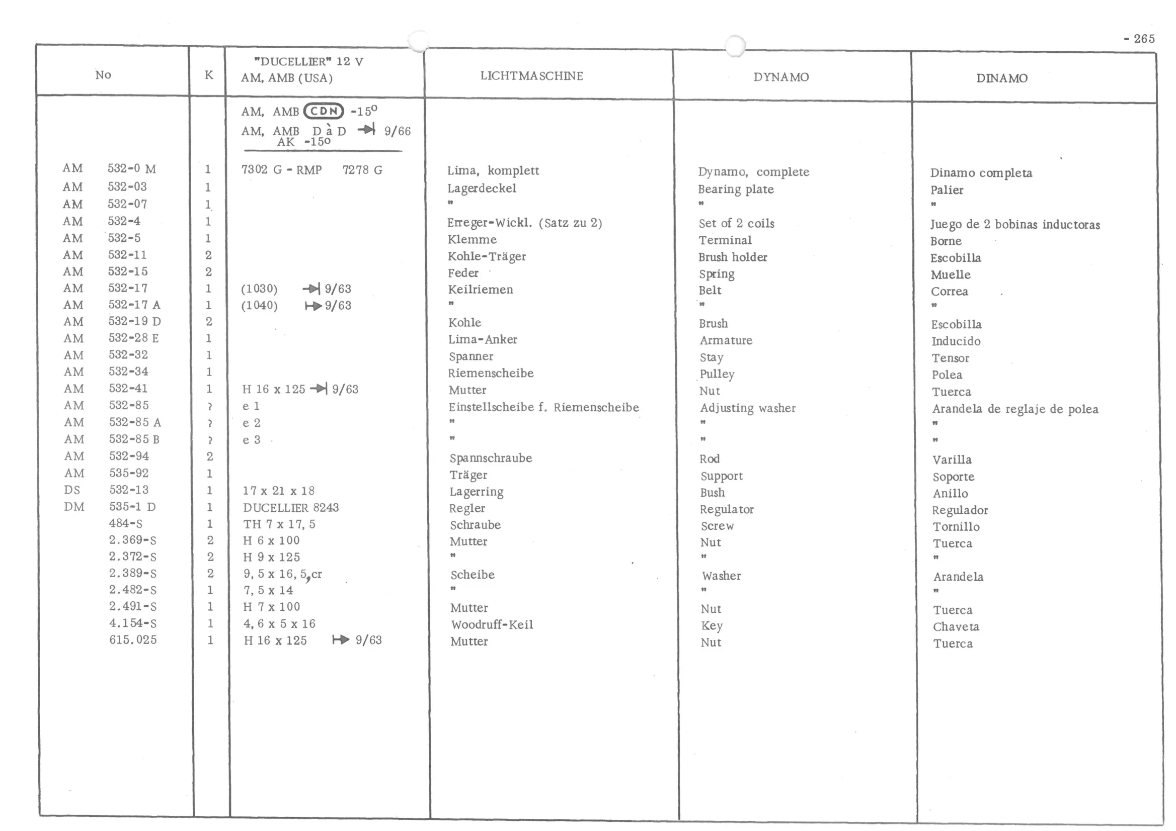 INSTRUMENT PANEL VOLTS - BATTERY BRACKET, page 346 of 647 — 486 Parts Catalogue — Ami 6
