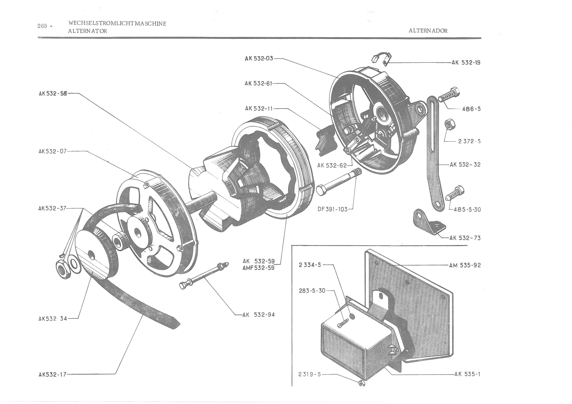 INSTRUMENT PANEL VOLTS - BATTERY BRACKET, page 349 of 647 — 486 Parts Catalogue — Ami 6