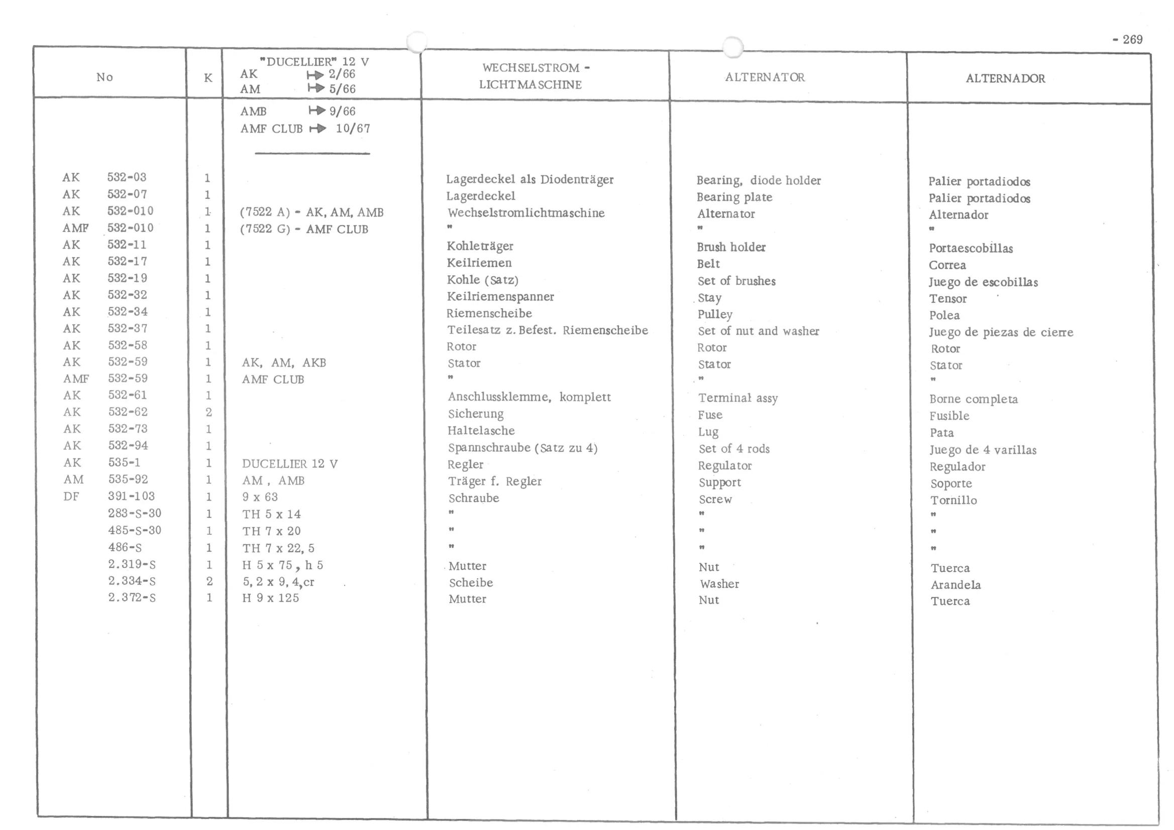 INSTRUMENT PANEL VOLTS - BATTERY BRACKET, page 350 of 647 — 486 Parts Catalogue — Ami 6