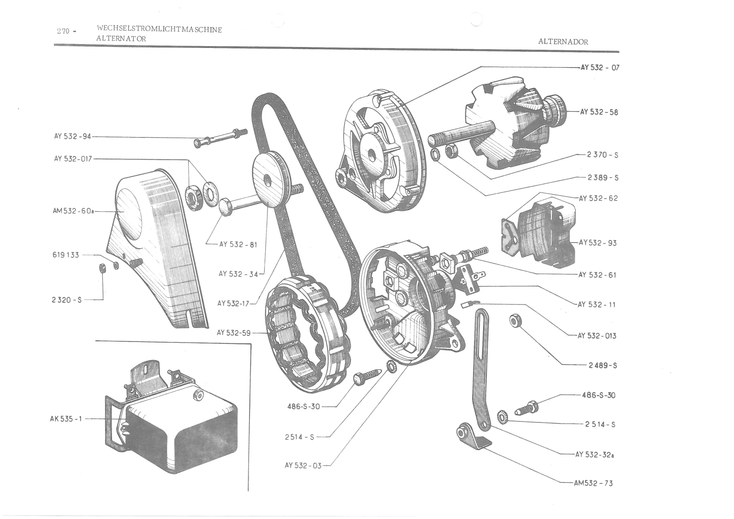 INSTRUMENT PANEL VOLTS - BATTERY BRACKET, page 351 of 647 — 486 Parts Catalogue — Ami 6