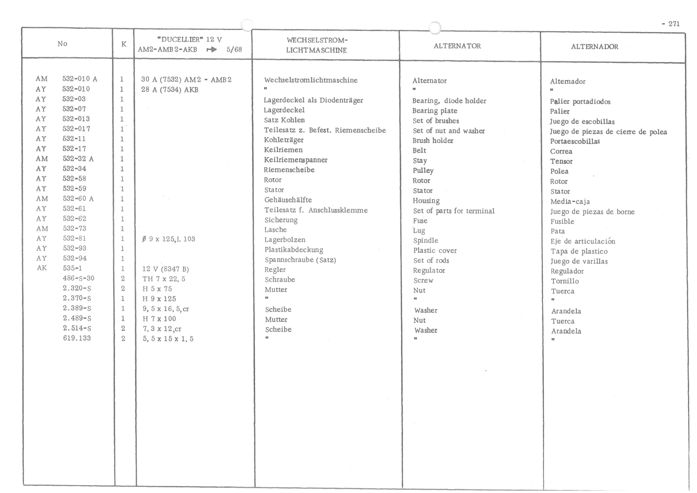 INSTRUMENT PANEL VOLTS - BATTERY BRACKET, page 352 of 647 — 486 Parts Catalogue — Ami 6