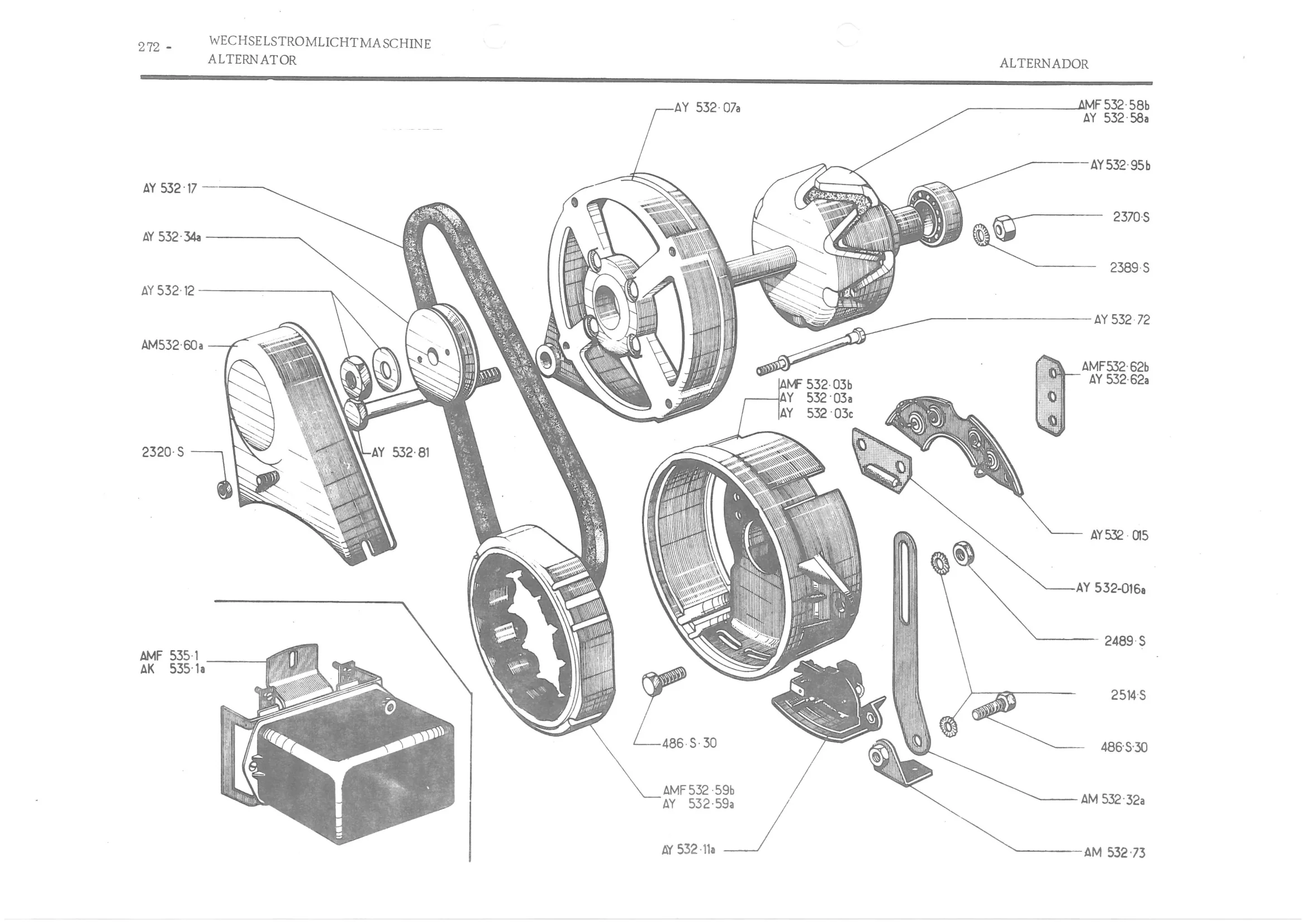 INSTRUMENT PANEL VOLTS - BATTERY BRACKET, page 353 of 647 — 486 Parts Catalogue — Ami 6