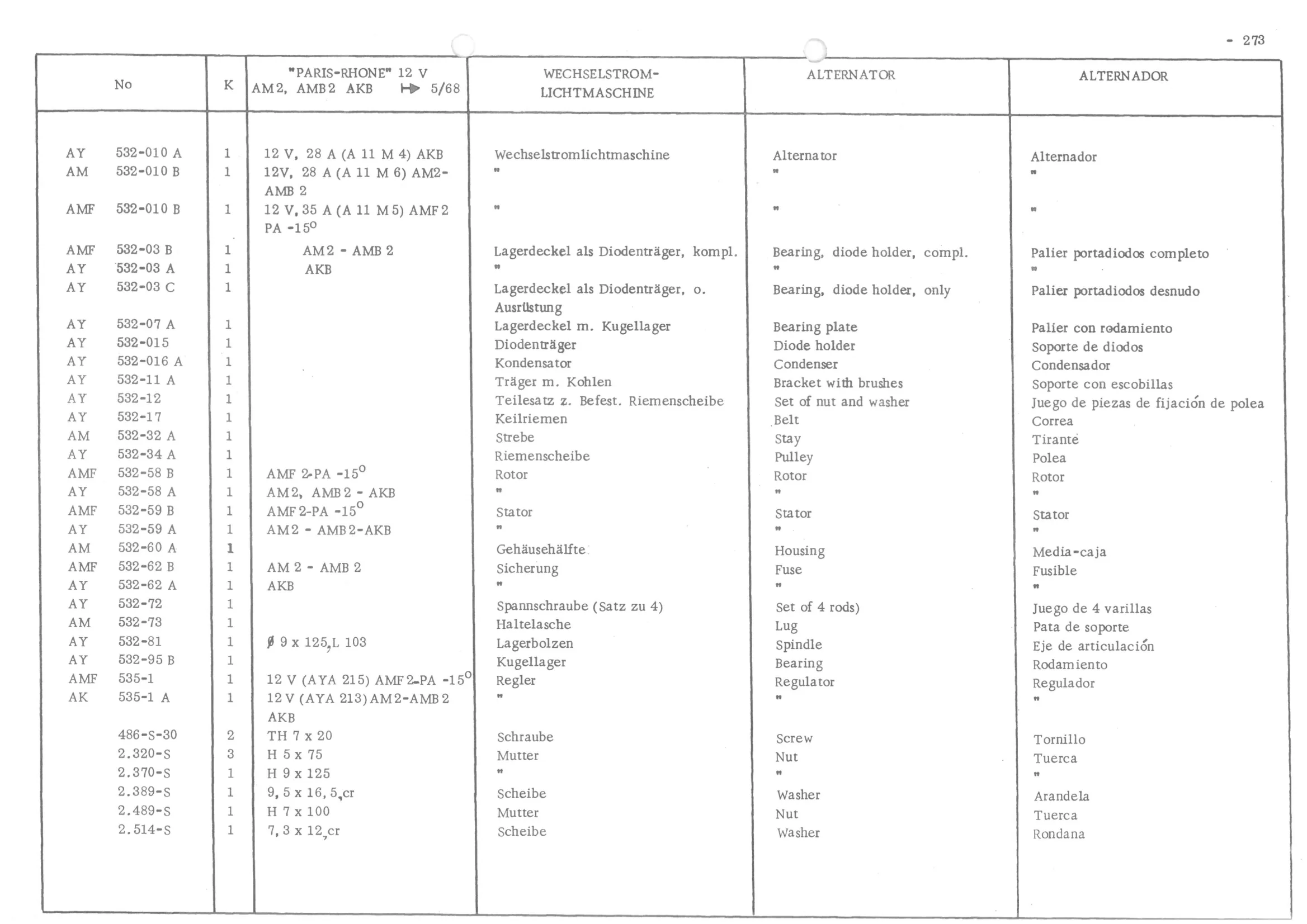 INSTRUMENT PANEL VOLTS - BATTERY BRACKET, page 354 of 647 — 486 Parts Catalogue — Ami 6